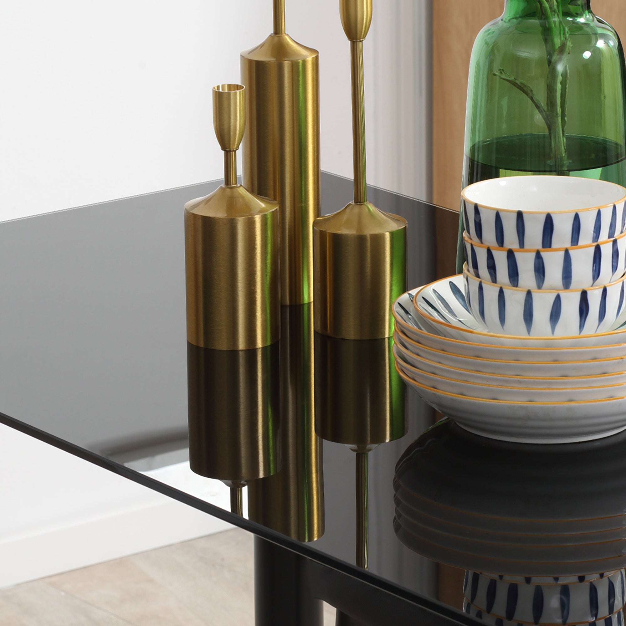 HOMCOM 5-tlg. Essgruppe Sitzgruppe Esstisch mit 4 Stühlen, modernes Design, Glastisch, Schwarz