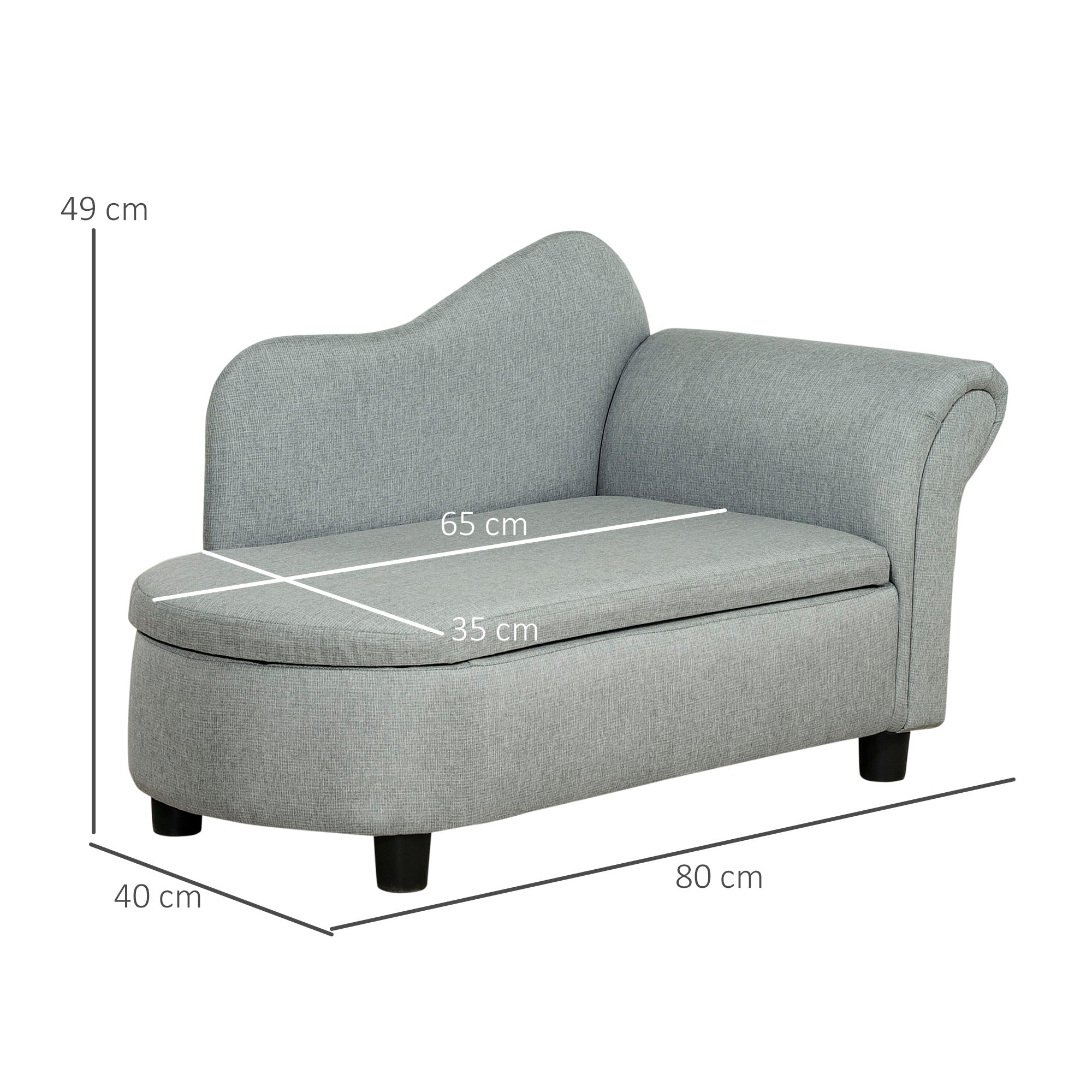 HOMCOM Kindersofa, Récamiere, verstecktes Staufach, Rahmen aus Eukalyptusholz, grau, 80 x 40 x 49cm