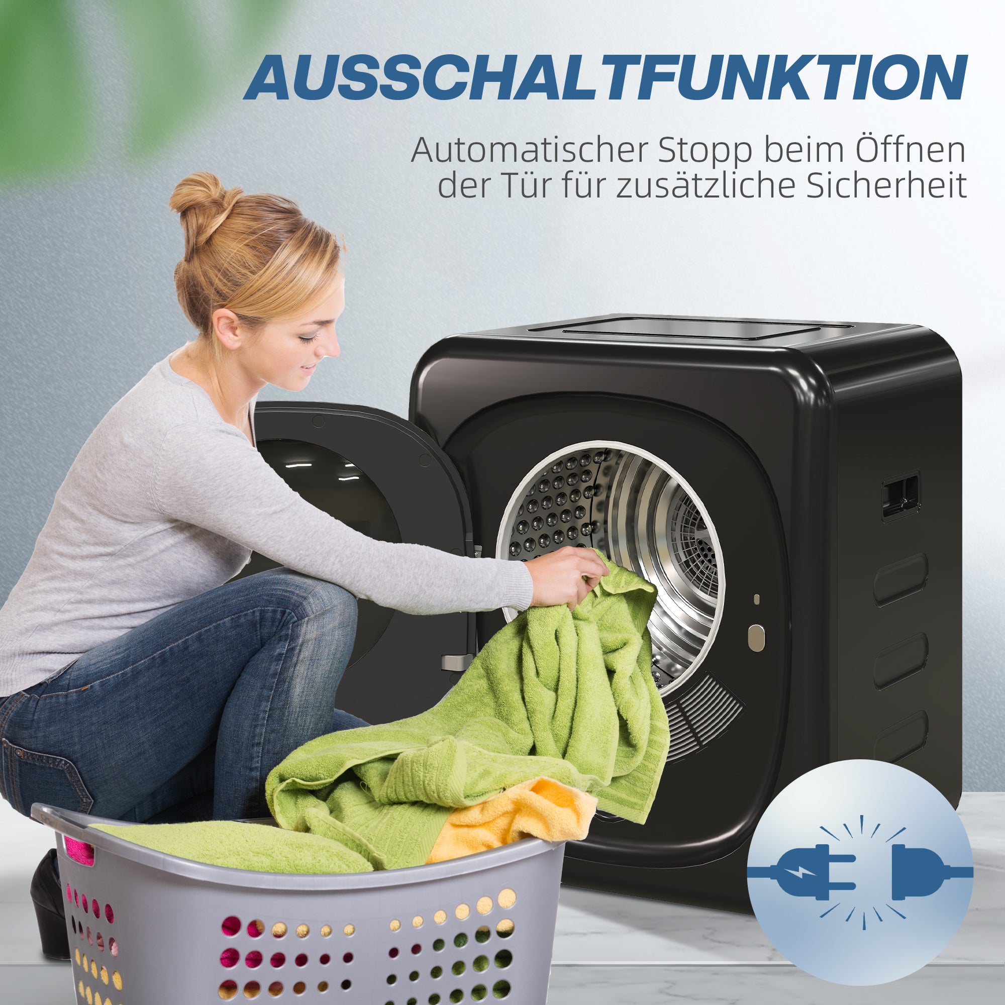 HOMCOM Wäschetrockner mit UV-Desinfektion, kompakte Bauweise, 4 kg Kapazität, Edelstahl, Schwarz