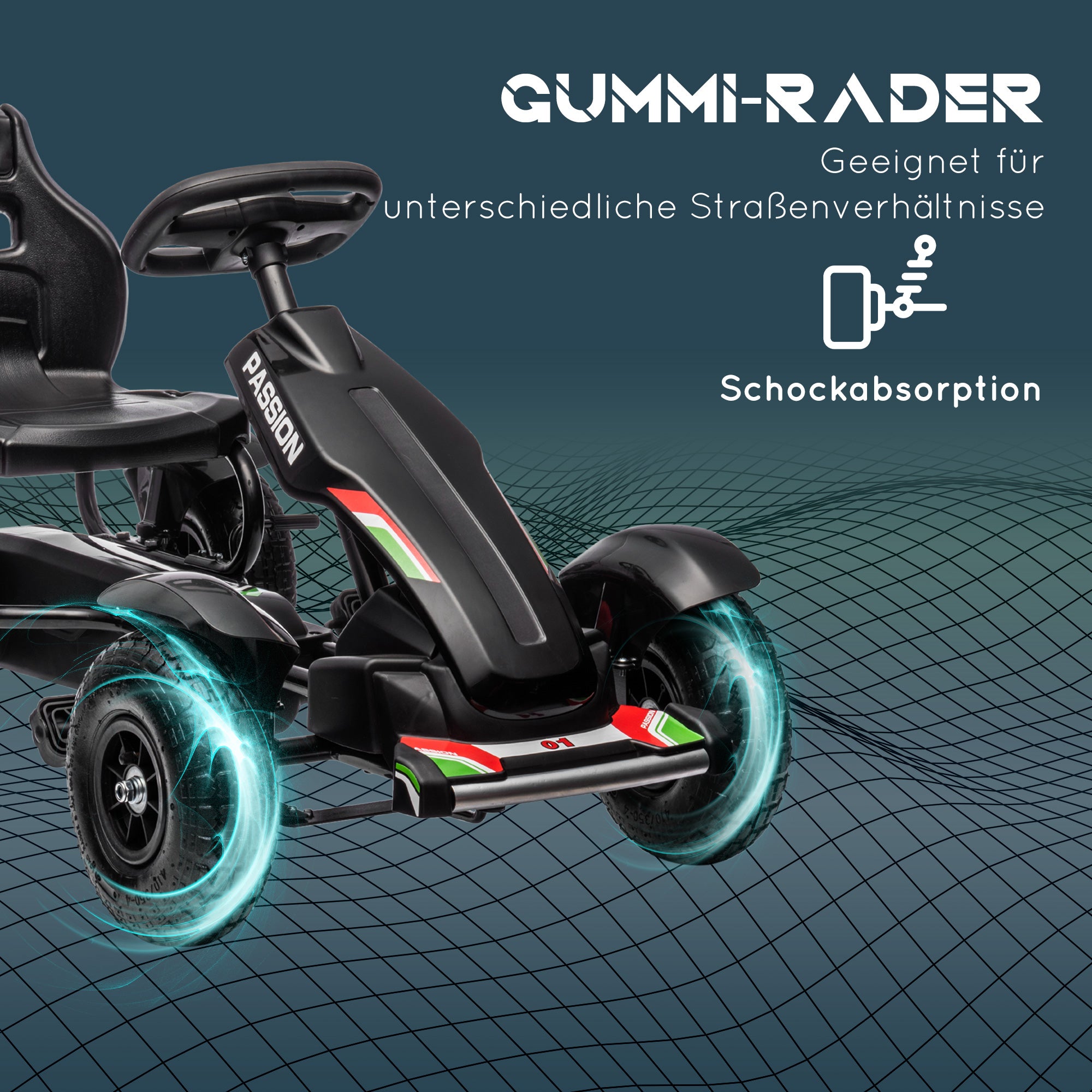HOMCOM Kinder-Gokart, verstellbarer Sitz, Handbremse, ab 5 Jahren, 121 x 58 x 61 cm, Schwarz