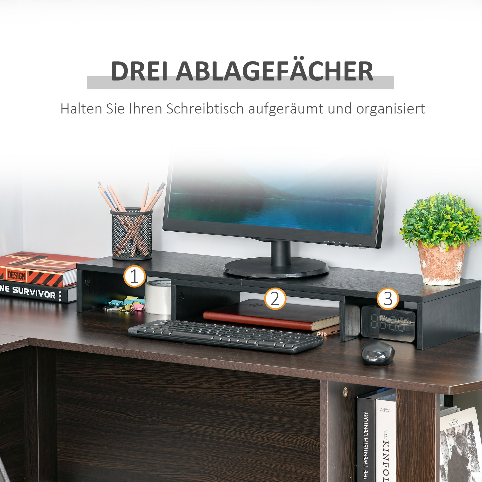 Vinsetto Monitorständer Monitor Stand Dual Bildschirmerhöhung Verstellbare Länge und Schwenkwinkel Bildschirmständer für PC Notebook Laptop Drucker 80-117 x 23,5 x 10 cm Schwarz