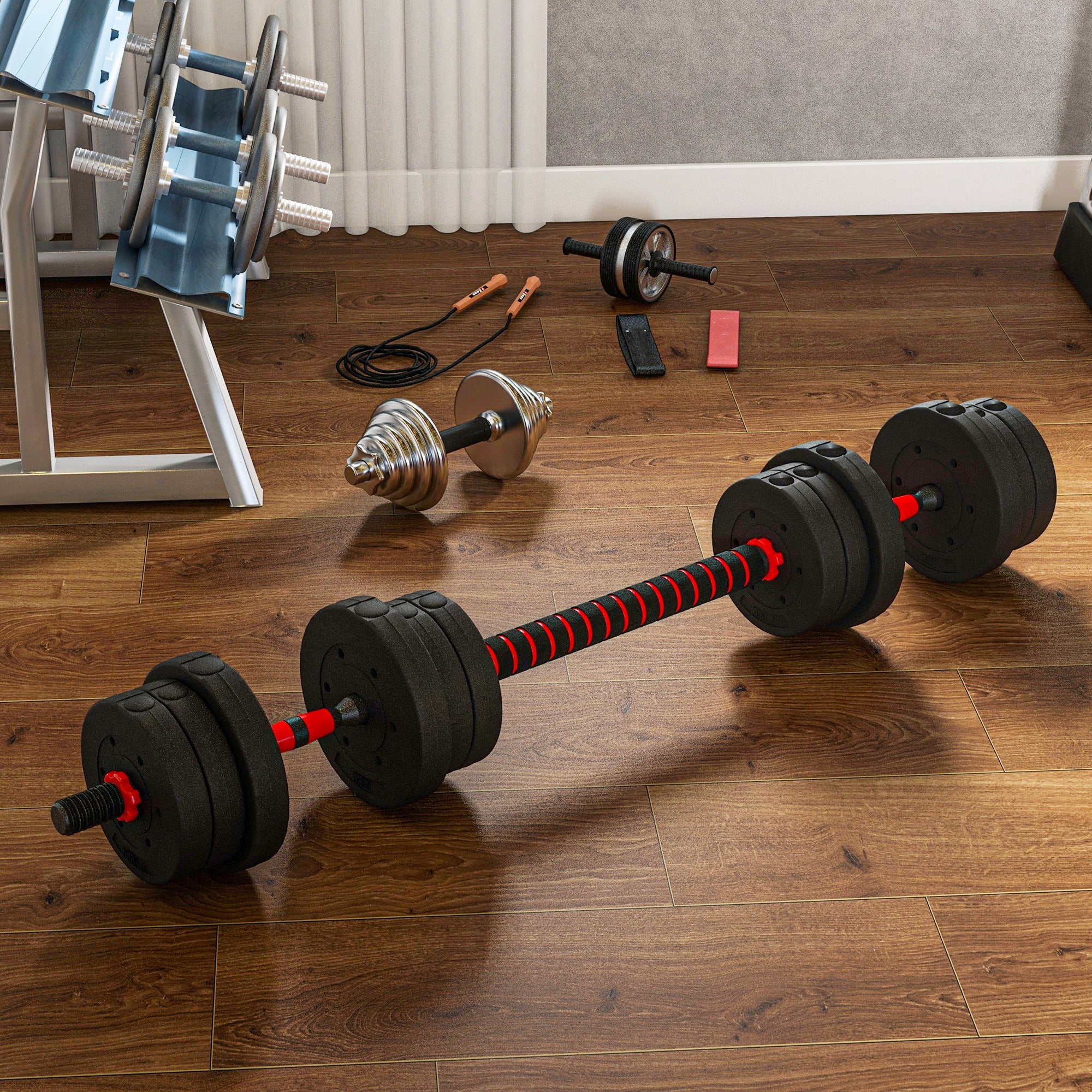 HOMCOM 2 in 1 Hanteln Set 20 kg verstellbare Kurzhantel & Langhantel professionell Dumbbell Krafttraining Schwarz