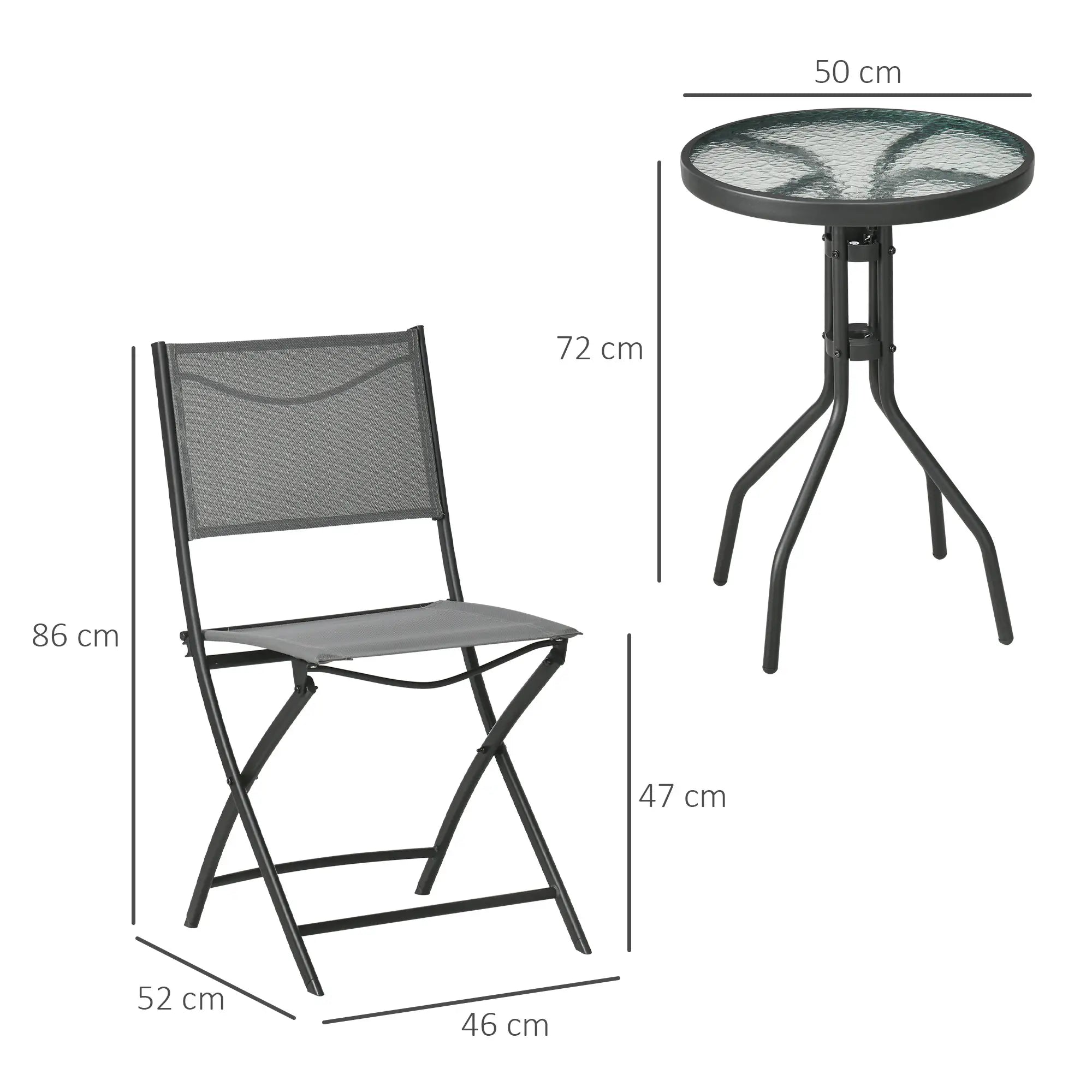 Outsunny Garten-Bistroset 3-teilig klappbar Hartglas-Tisch