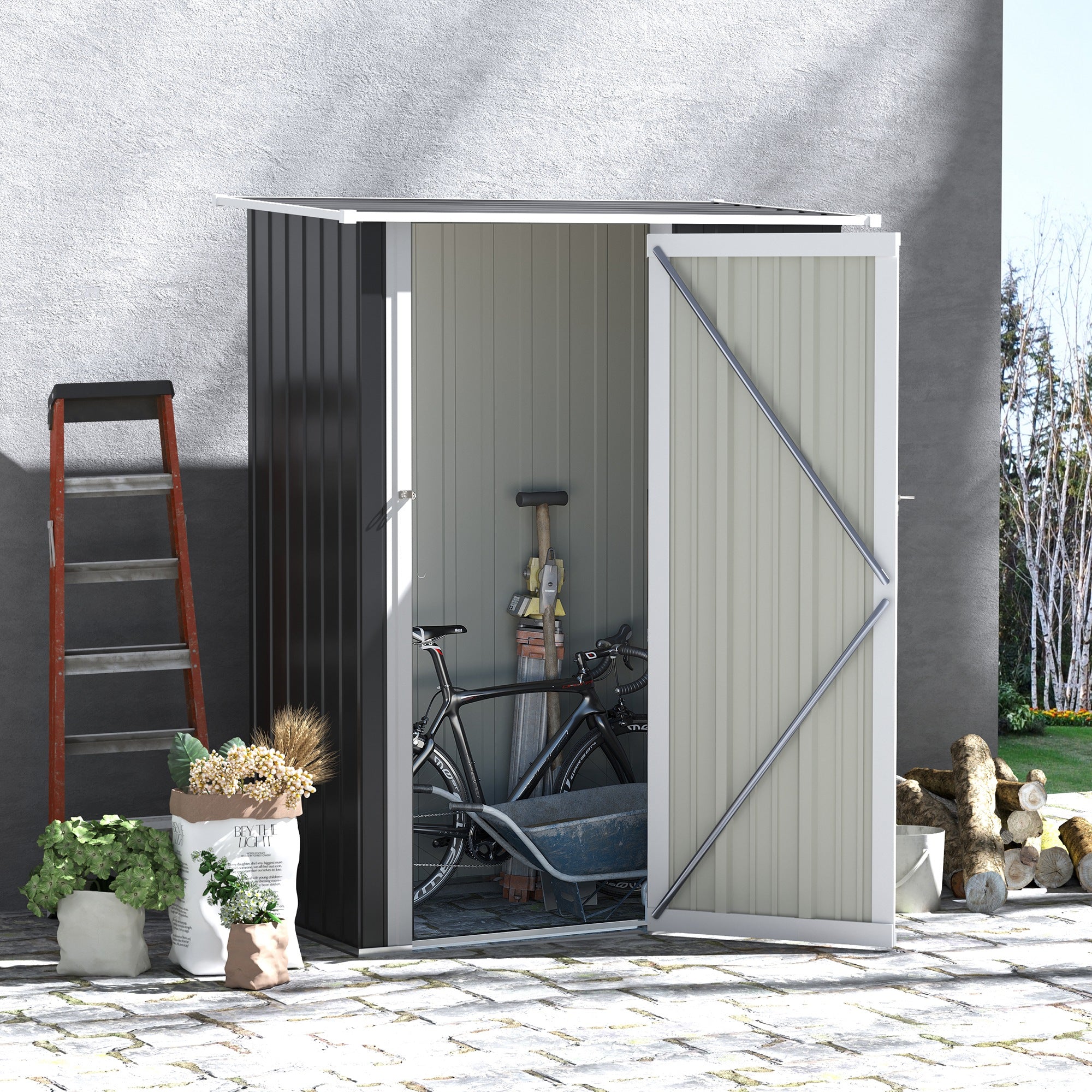 Outsunny Gerätehaus 142×84×189 cm Stahl Dunkelgrau