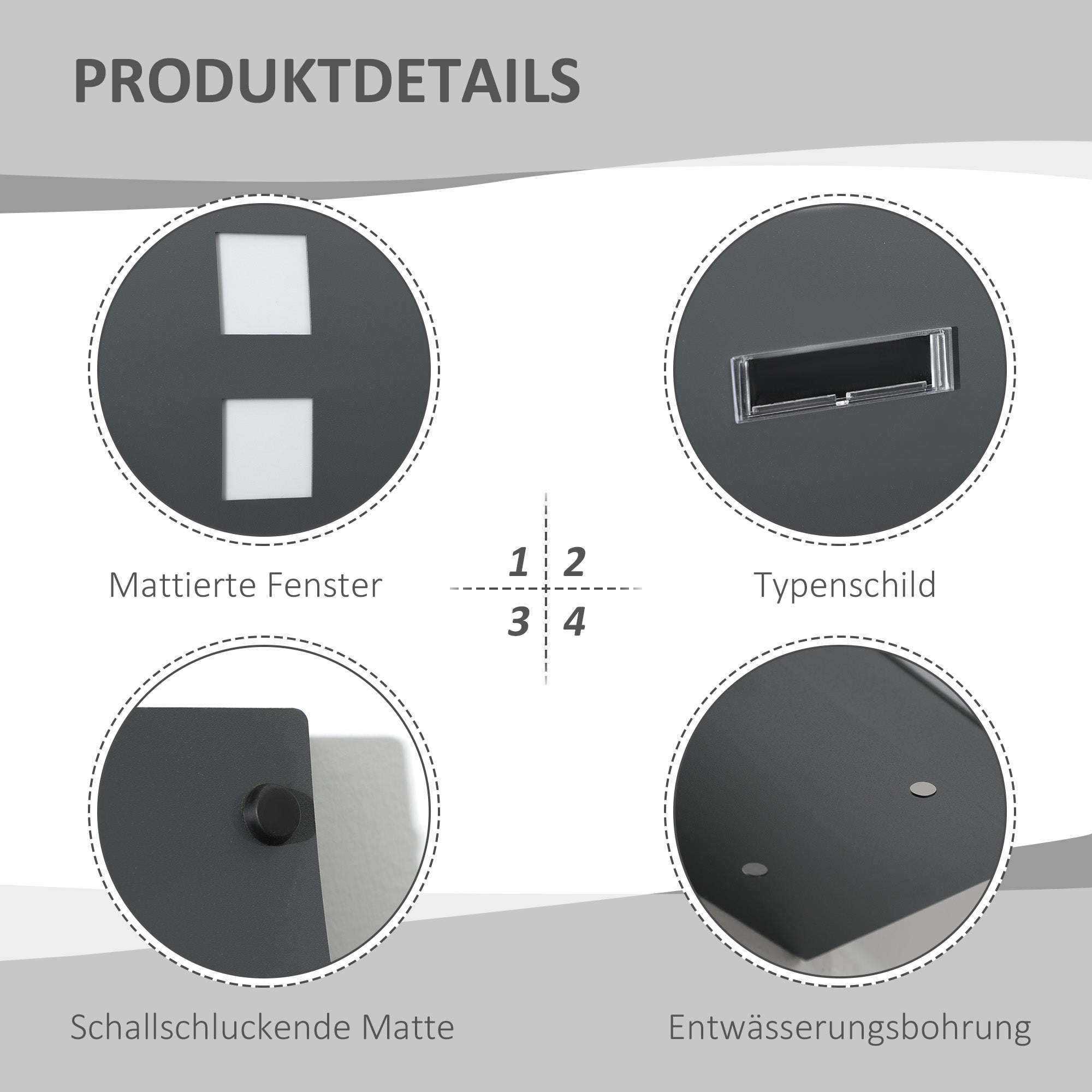 HOMCOM Briefkasten mit Schloss, verzinkter Stahl, 30 cm langer Postschlitz, Grau