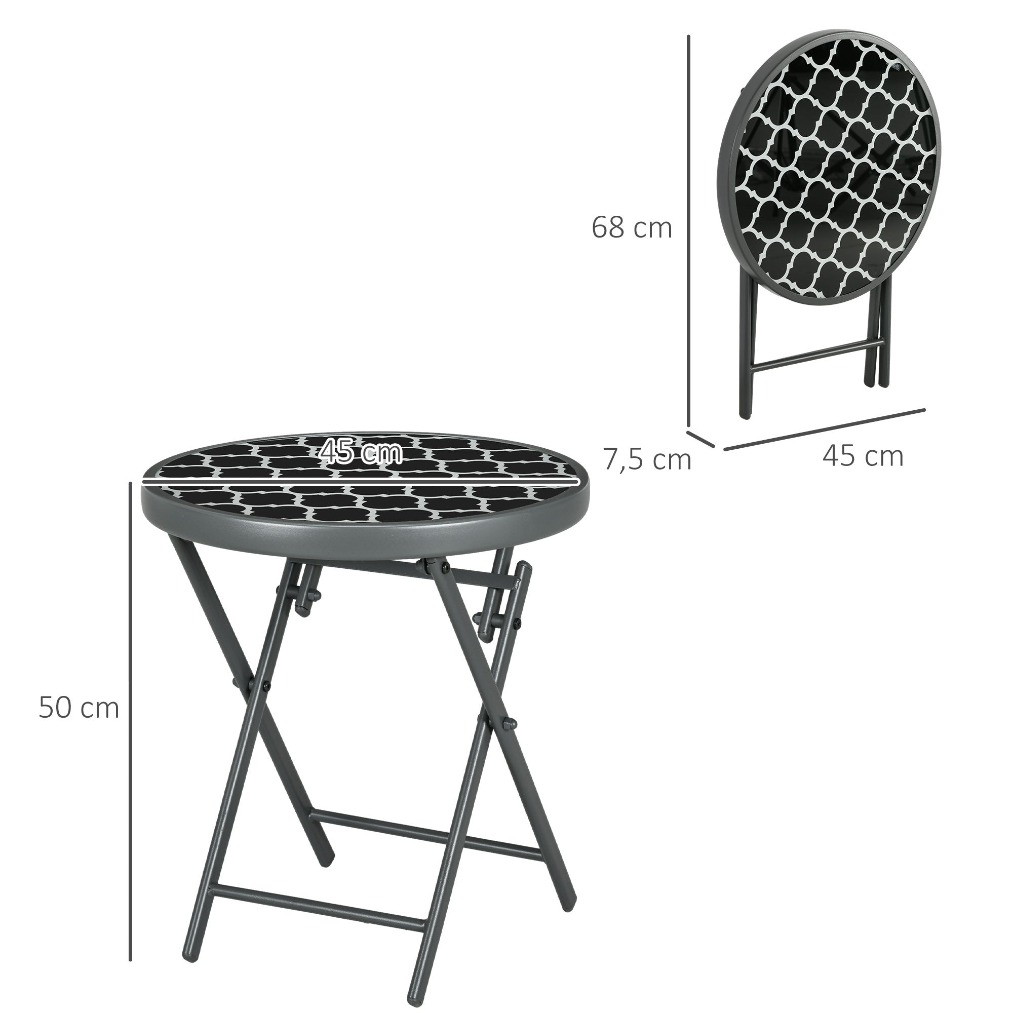 Outsunny Gartentisch Klapptisch Garten-Klapptisch, rund, wetterbeständig, klappbar,  Ø45 x 50 cm, Schwarz