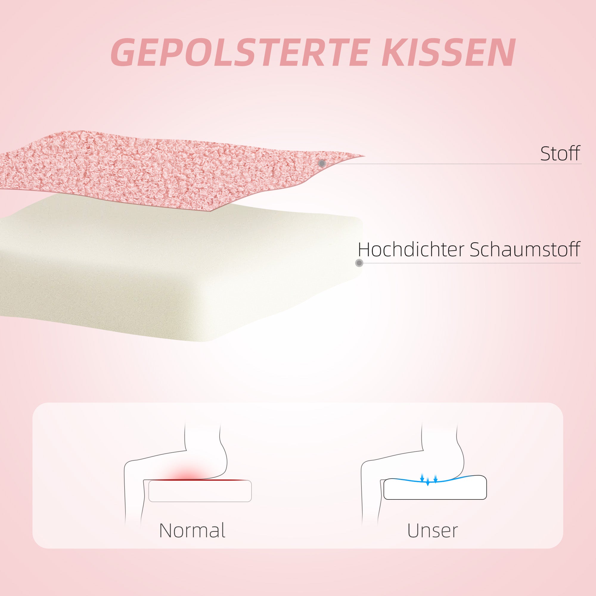 HOMCOM Schreibtischstuhl, Bürostuhl, Herzförmige Rückenlehne, gepolstert, Rosa