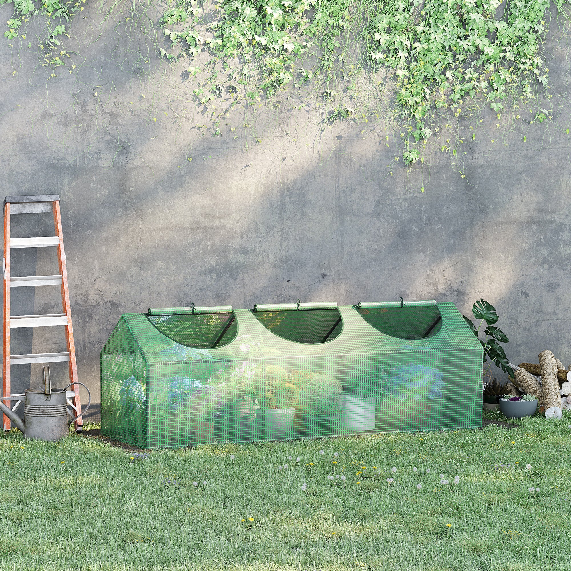 Outsunny Gewächshaus mit aufrollbaren Fenstern, wetterbeständig, 180 cm x 60 cm x 60 cm, Grün