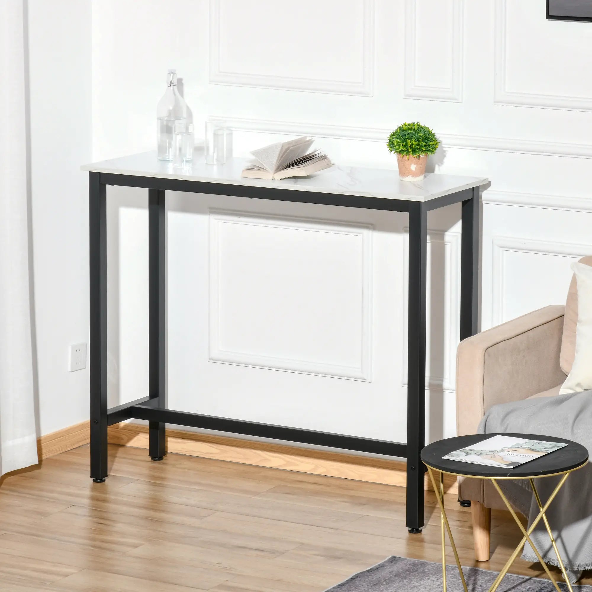 HOMCOM Bartisch Stehtisch Marmoroptik rutschfeste Fußpads Weiß