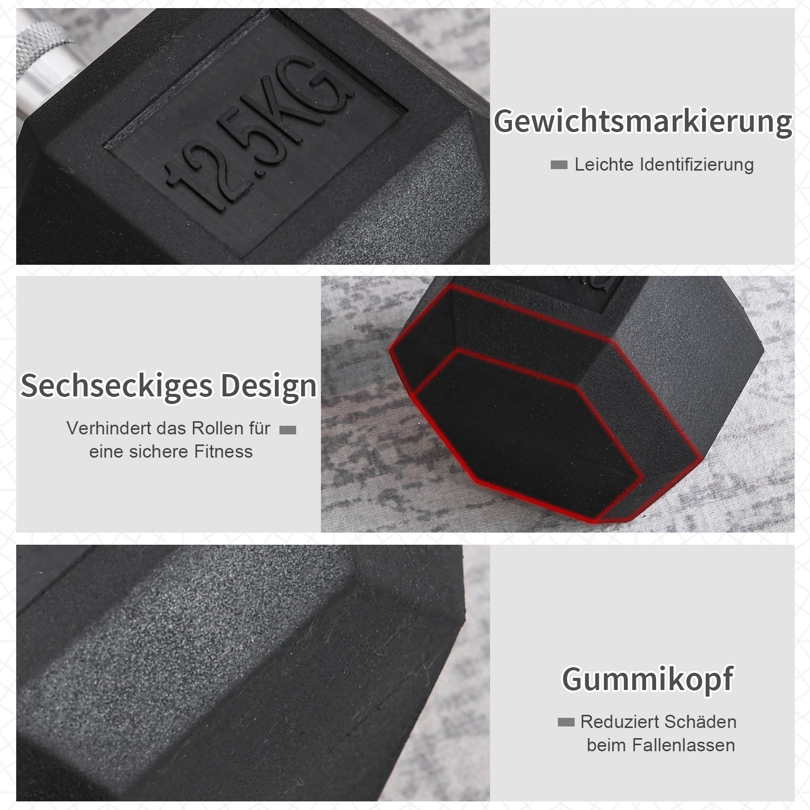 HOMCOM Hanteln mit gerändeltem Griff, Kurzhantel aus Gusseisen, 1 x 12,5 kg, Kurzhanteln für Männer und Frauen, Dumbbell für Zuhause, Fitnessstudio, Krafttraining