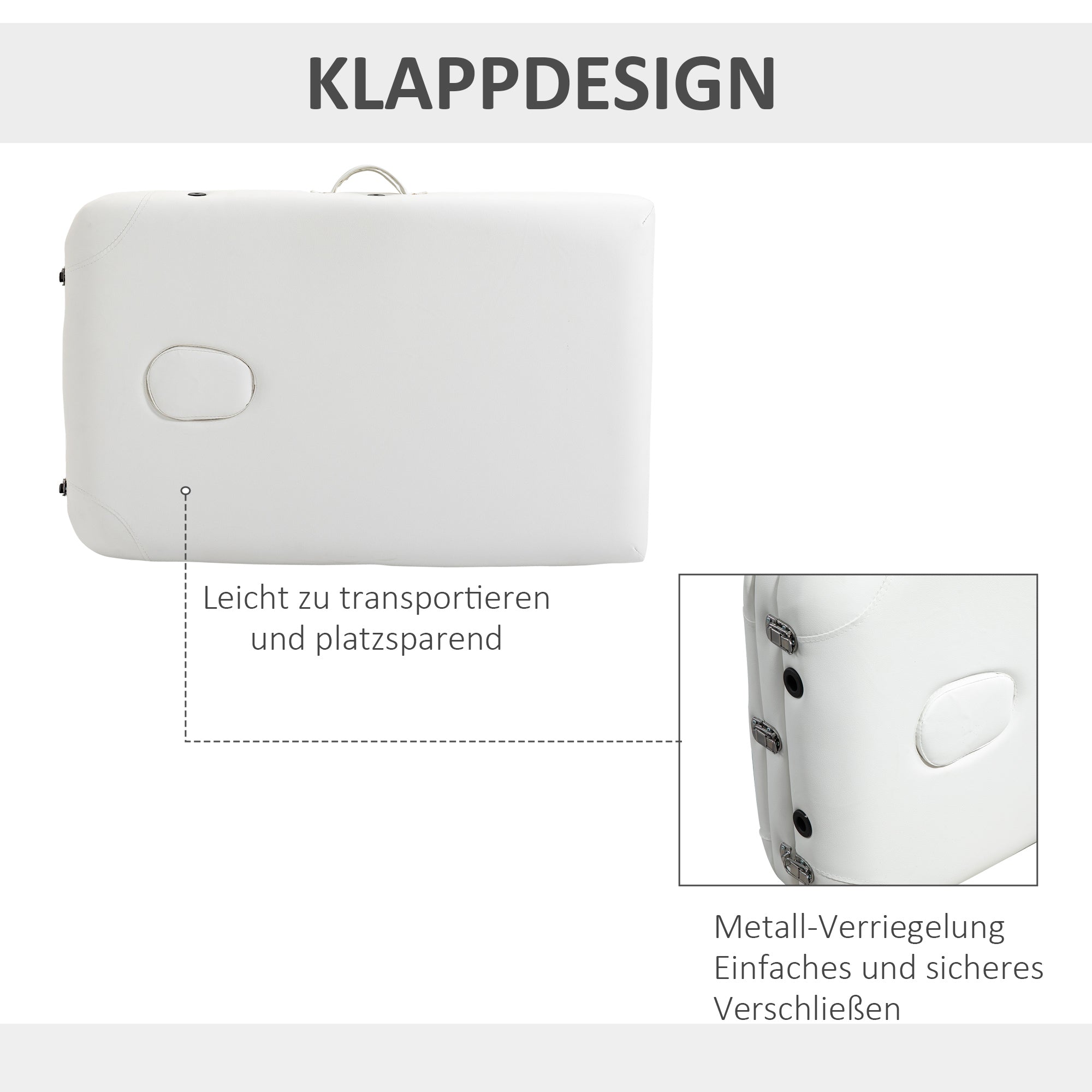 HOMCOM Massageliegen klappbar Kosmetikliegen höhenverstellbarer Massagetisch Massagebett Aluminium Schaumstoff Kunststoff Weiß 215 x 81 x 61-84 cm