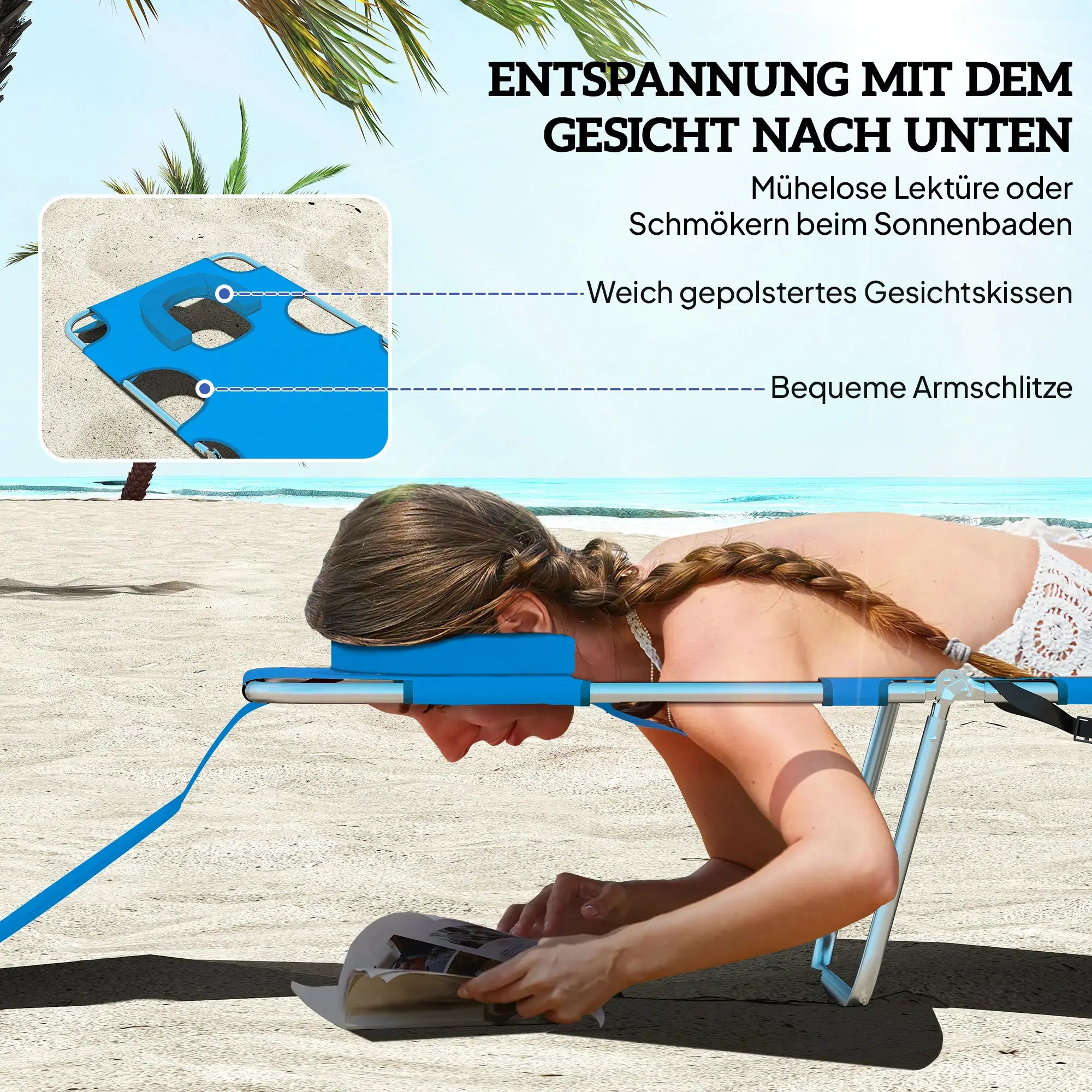 Outsunny klappbare Sonnenliege Blau mit Lesefenster