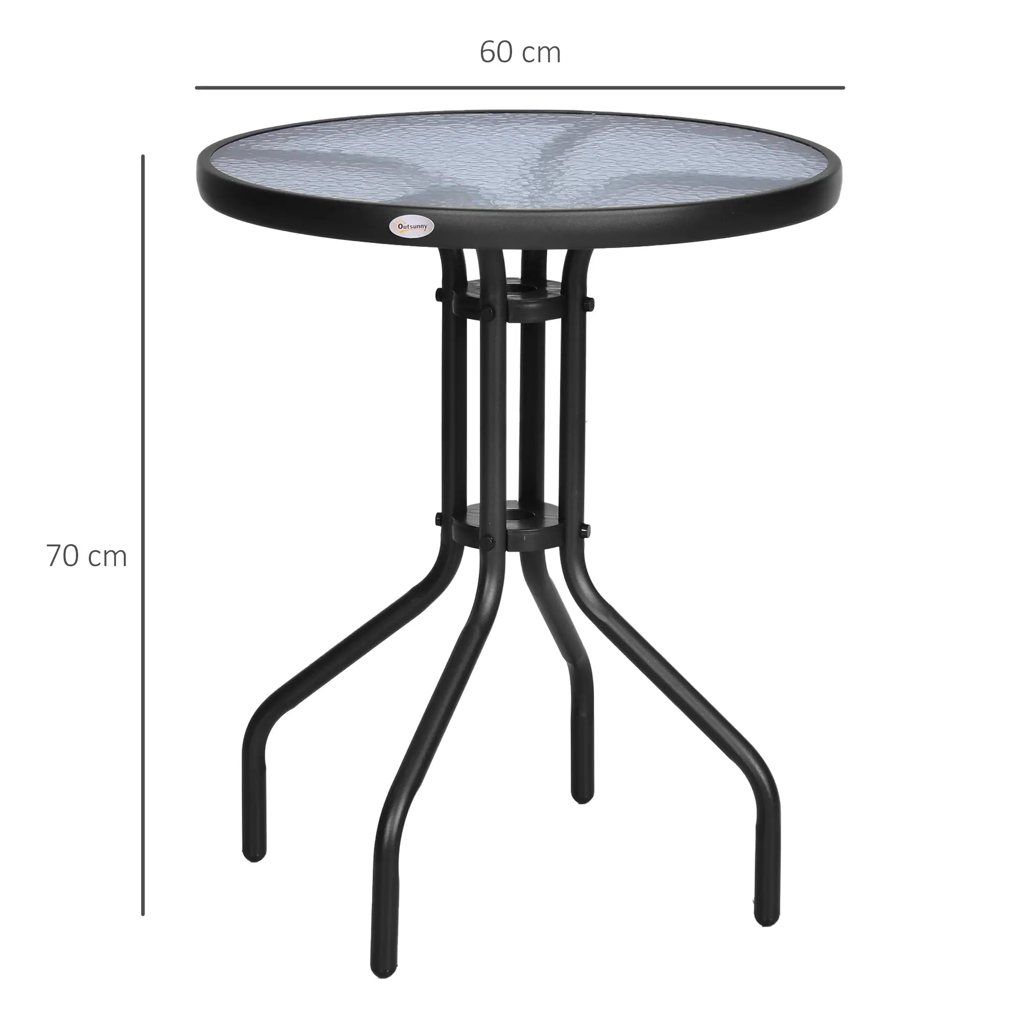 Outsunny Gartentisch Balkontisch Bistrotisch Glastisch Beistelltisch Metall+Sicherheitsglas ∅60xH70cm