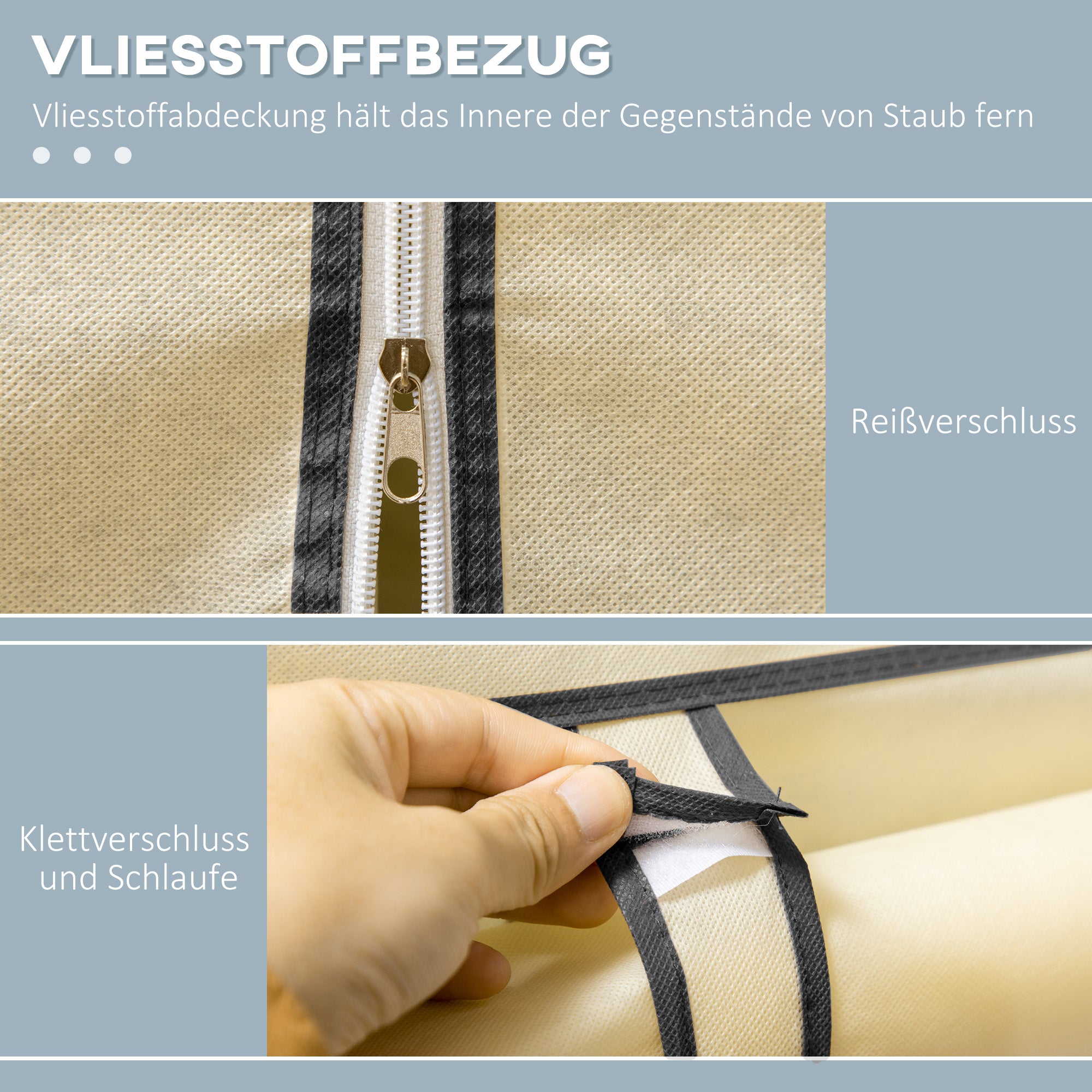 HOMCOM Schrank aus Stoff, Aufbewahrungslösung, 6 Regale, 1 Kleiderstange, Beige