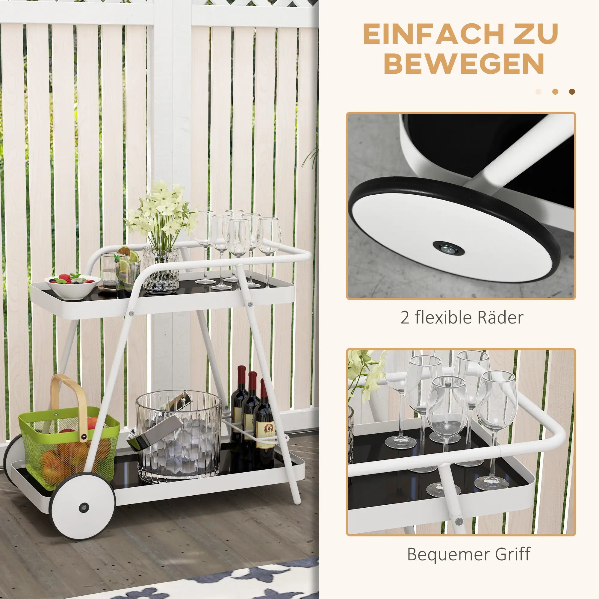 Outsunny Outdoor Servierwagen 2-stöckig mit Weinregal mit Rollen