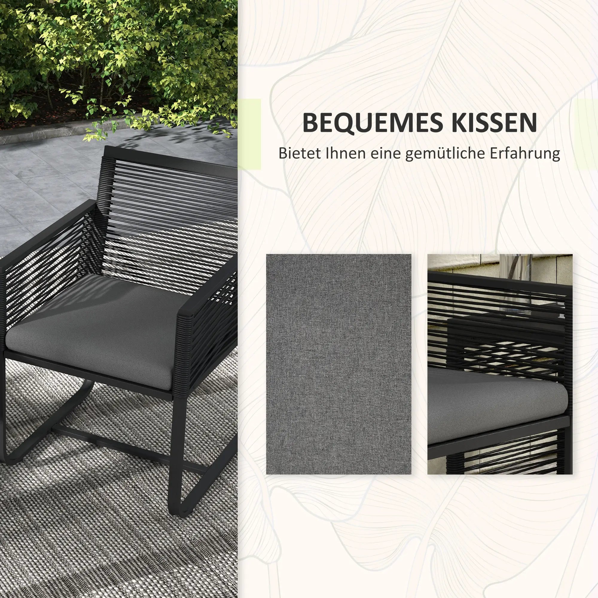 Outsunny Rattan Gartenmöbel Set 3-teilig Outdoor mit Sitzkissen