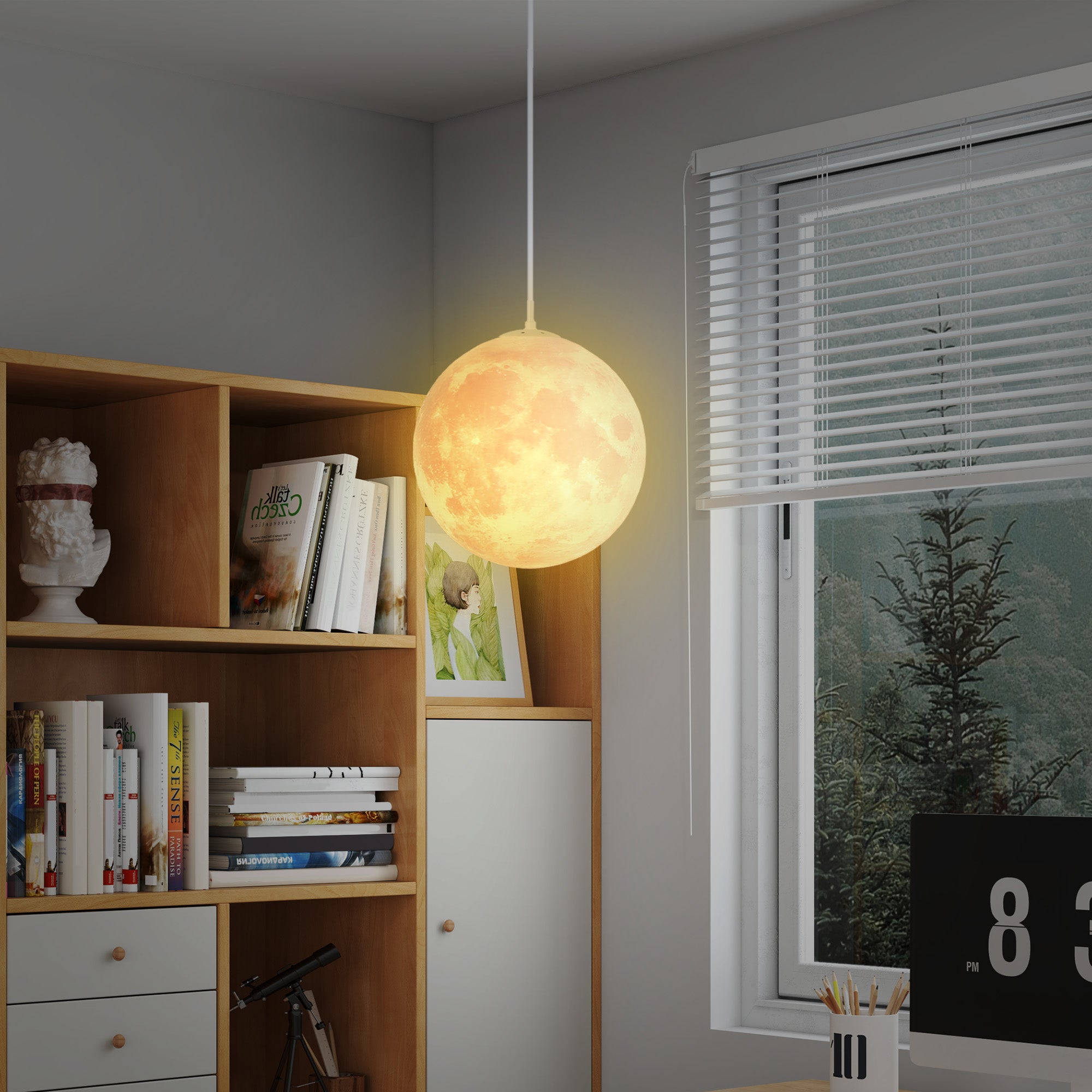 HOMCOM Mondlampe, 3D-Druck, App-Steuerung, Musik-kompatibel, verschiedene Licht-Modi, Weiß