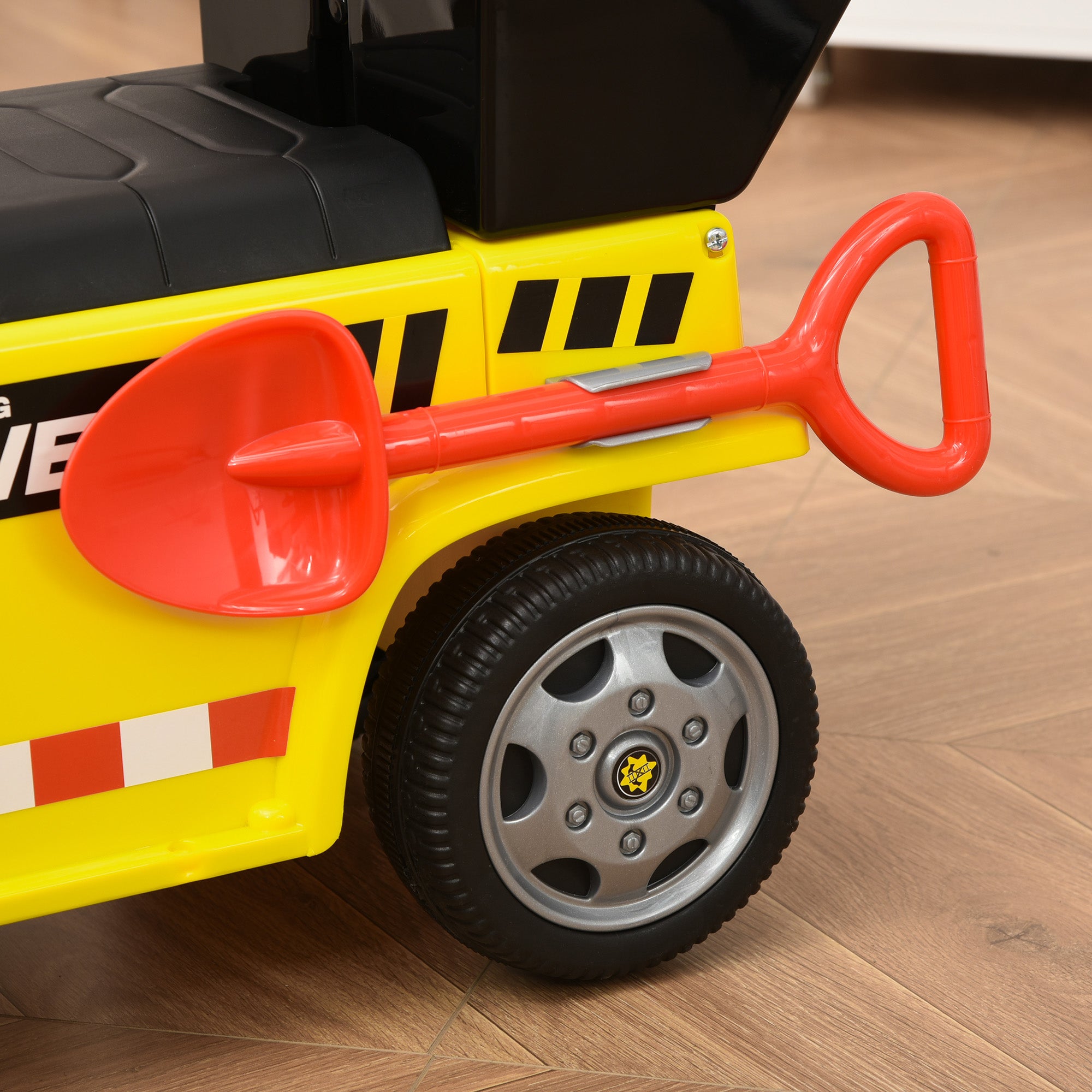 HOMCOM Sitzbagger für Kinder Rutscherfahrzeug mit Kippen Eimer und Schaufel Fuß Rutscherauto unter Sitz Lagerung für Baby 18-36 Monaten Metall PP-Kunststoff Gelb 72 x 28,2 x 42 cm