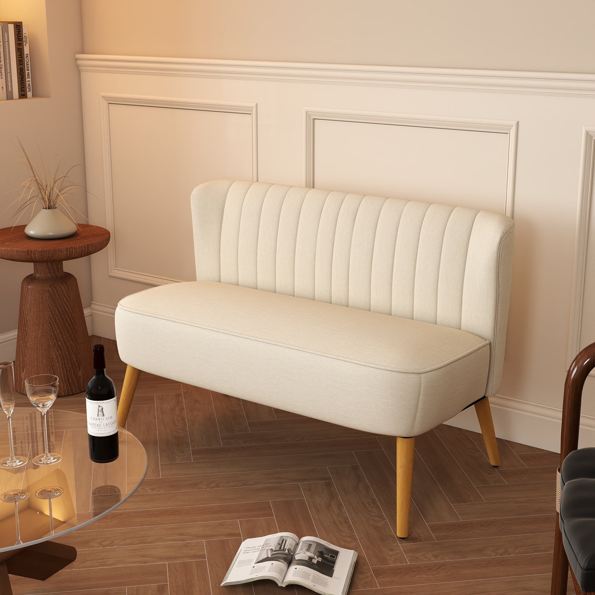 HOMCOM 2-Sitzer Sofa, weiche Polsterung, pflegeleichter Bezug, bis 150 kg, 117 x 56,5 x 77 cm, Cremeweiß
