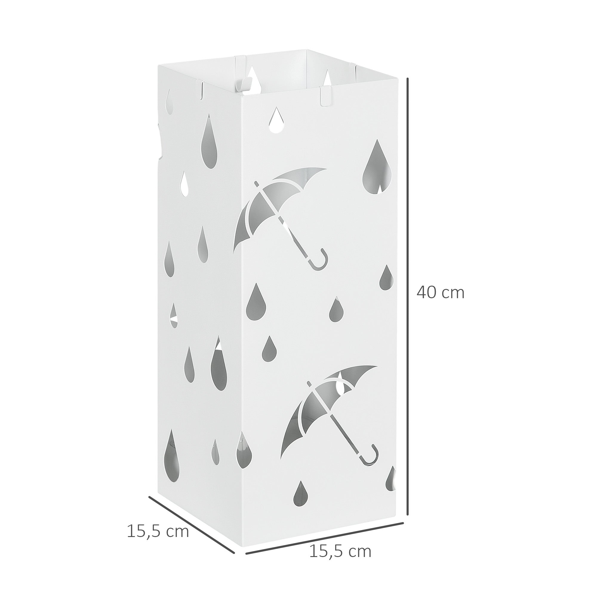 HOMCOM Schirmständer, 4 Haken, Tropfschale, Stahl, Weiß