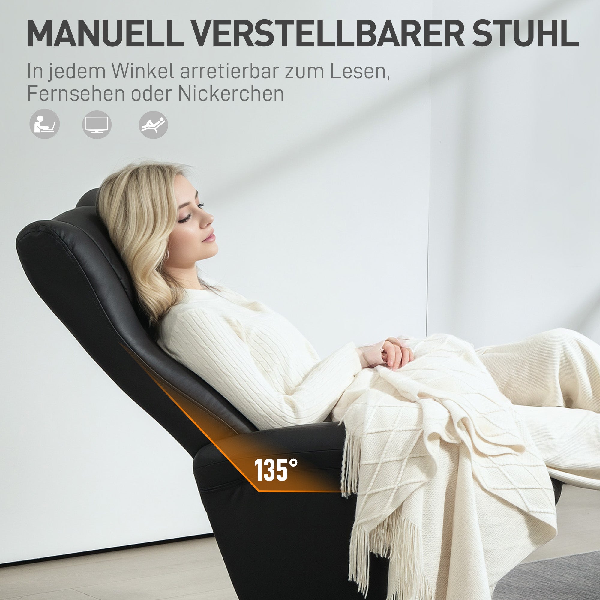HOMCOM Chefsessel mit Hocker, Lederoptik, drehbar, verstellbare Lehne, bis 150 kg, Schwarz