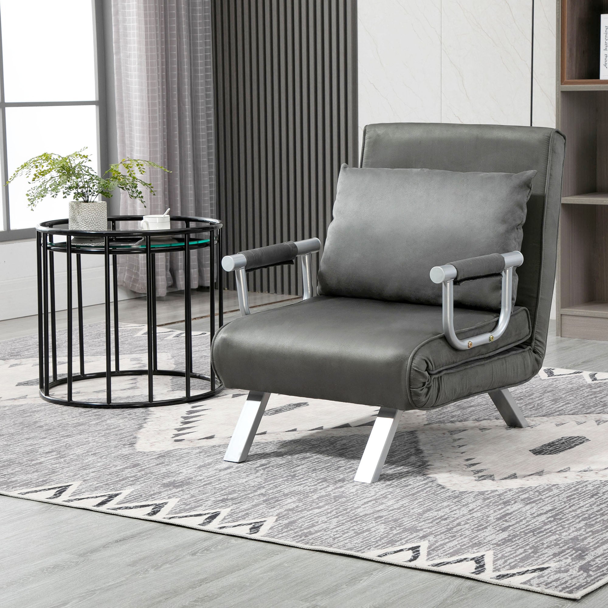 HOMCOM Relaxsessel Liegesessel Sessel, Liegefunktion, Gästebett, 65 cm x 69 cm x 80 cm, Grau
