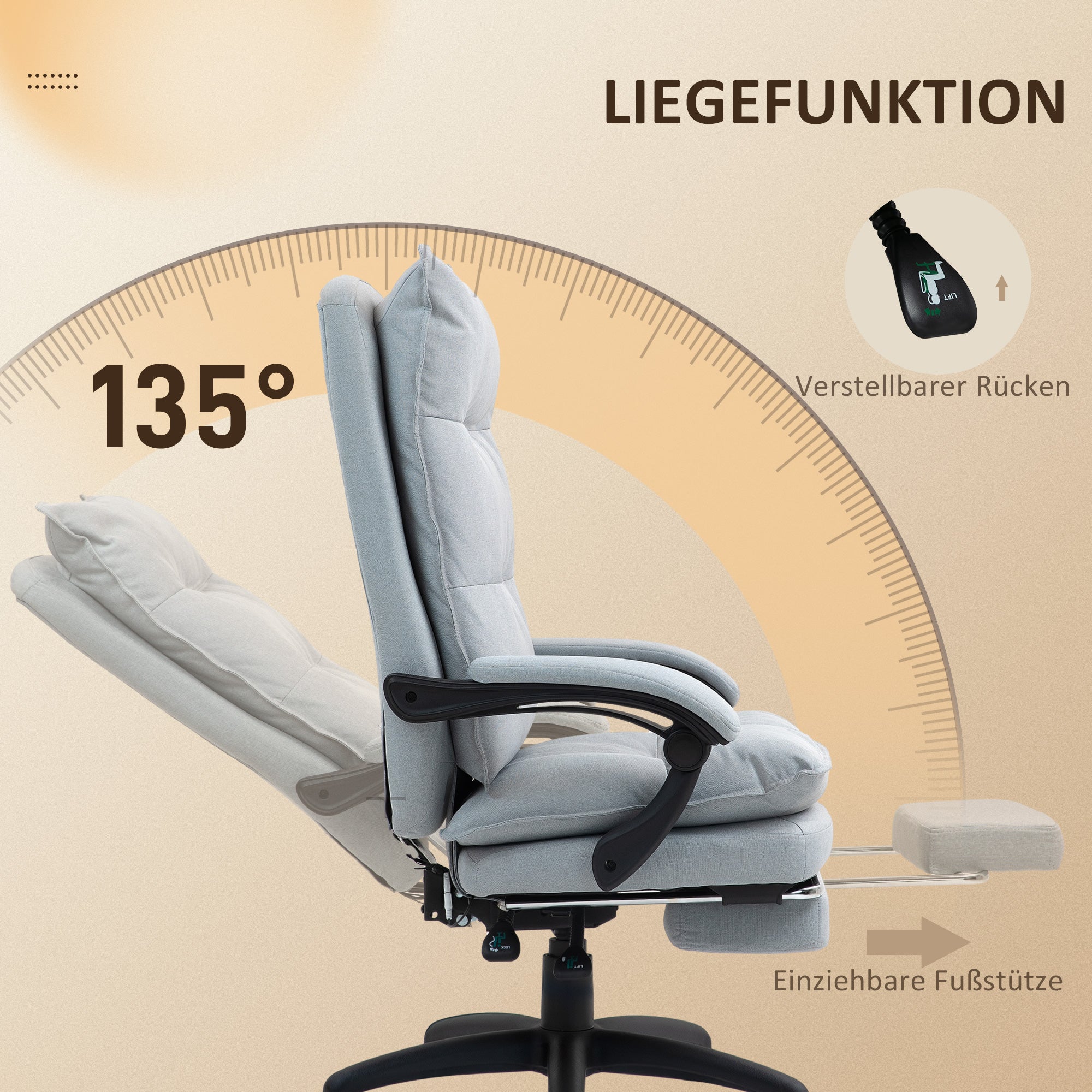 Vinsetto Massage-Bürostuhl, Schreibtischsessel mit Massagefunktion, höhenverstellbarer, ergonomischer Drehstuhl, Nylon, Hellgrau