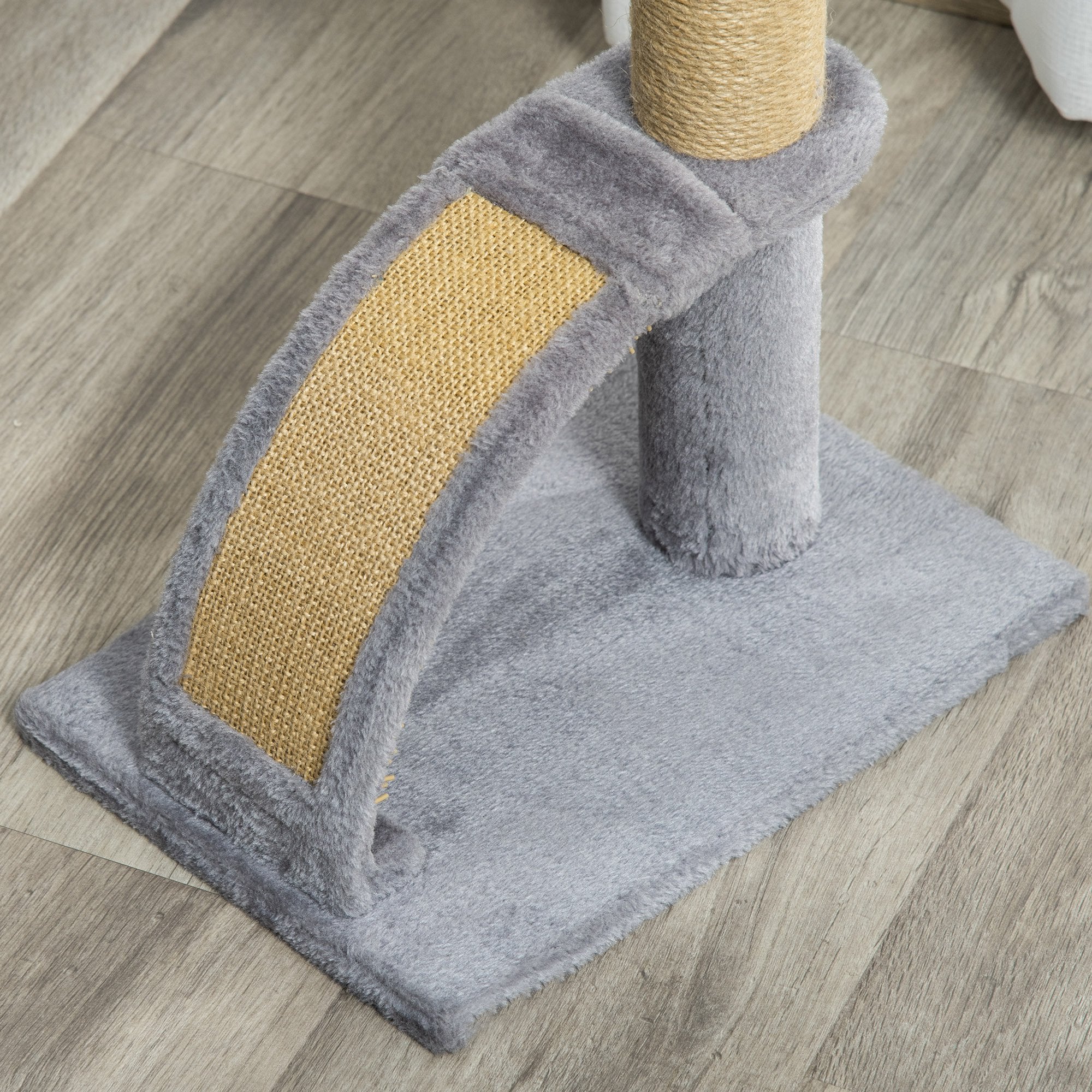 PawHut Katzenkratzbaum, Jutebespannung, hängende Kugel mit Glocke, Kratzbrett, 34L x 24B x 43H cm, Grau