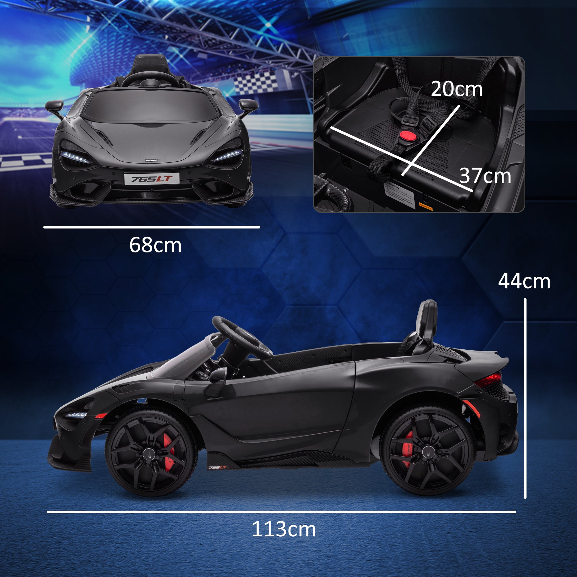 AIYAPLAY Kinder-Elektroauto mit Flügeltüren, fernsteuerbar, mit sanftem Antrieb und LED-Lichtern, Schwarz
