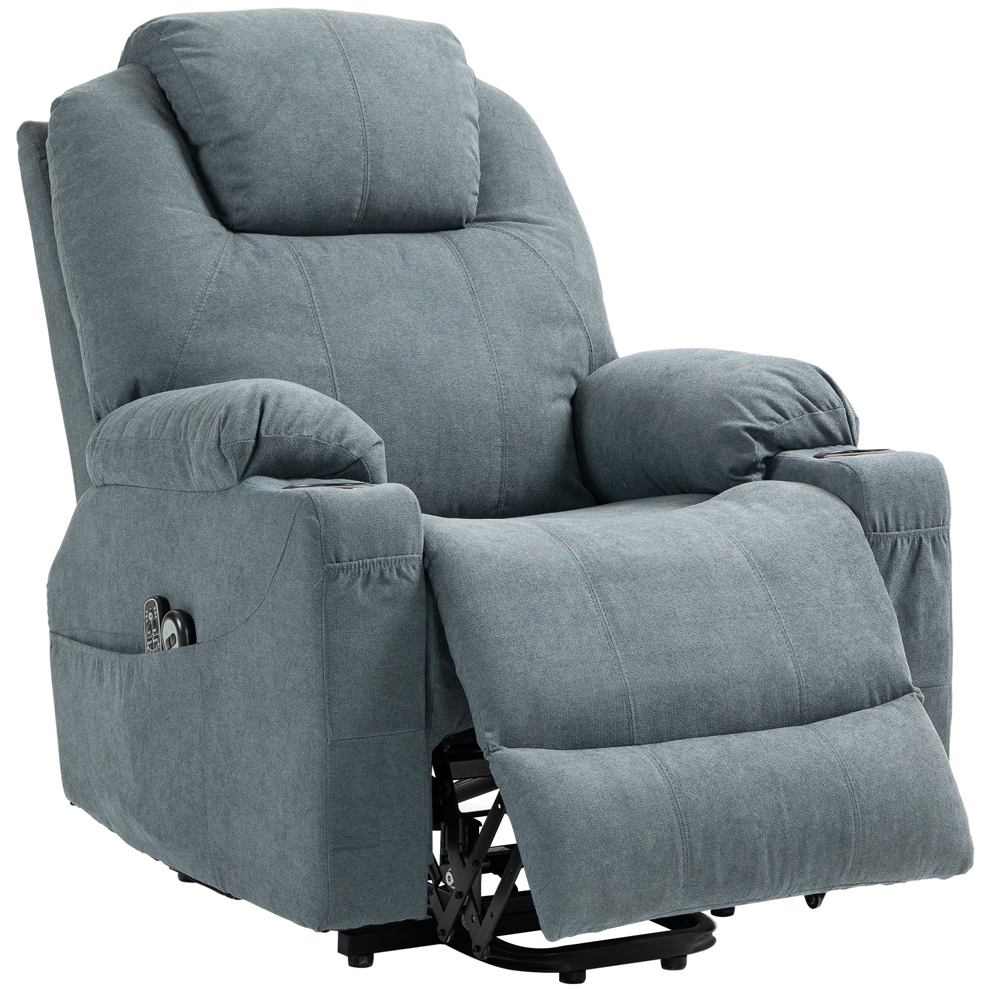 HOMCOM Massagesessel  Aufstehhilfe Seniorensessel, 8 Massagepunkte, Seitentaschen, Fernbedienung, 90L x 101B x 107 cm, Grau