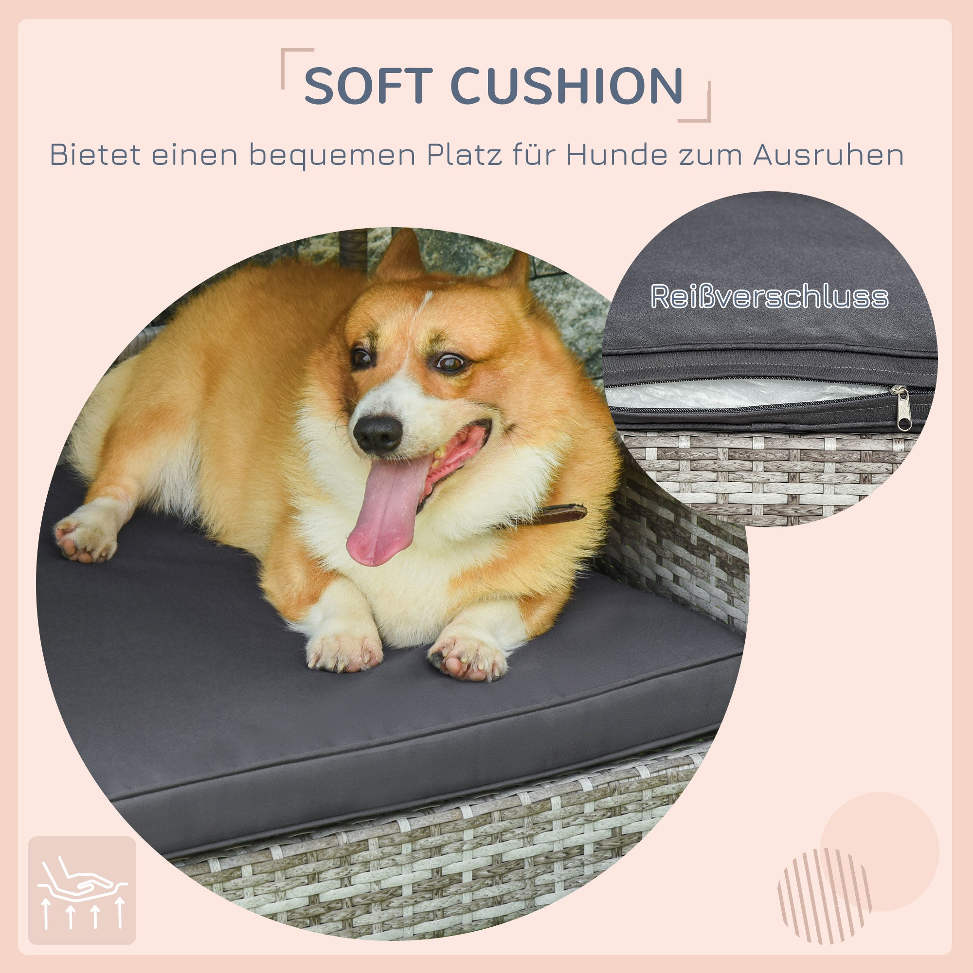 PawHut Hundehütte Haustierbett Hundekorb, wetterbeständig, abnehmbares Poster, Grau