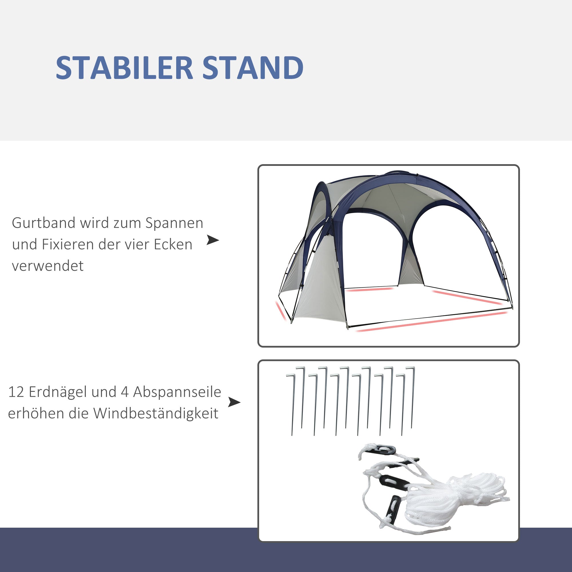 Outsunny Kuppelzelt für 6-8 Personen, Pavillon, Schutz vor Sonne und Nieselregen, 3,5 x 3,5 x 2,22 m, Cremeweiß