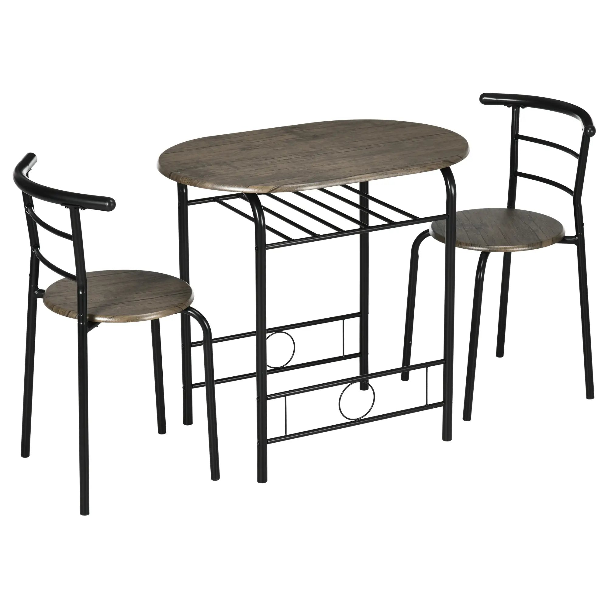 HOMCOM Bistro-Set Esstisch Küchentisch mit Stühlen Set, 1 Tisch, 2 Stühle, 80 cm x 53 cm x 74,5 cm, Schwarz
