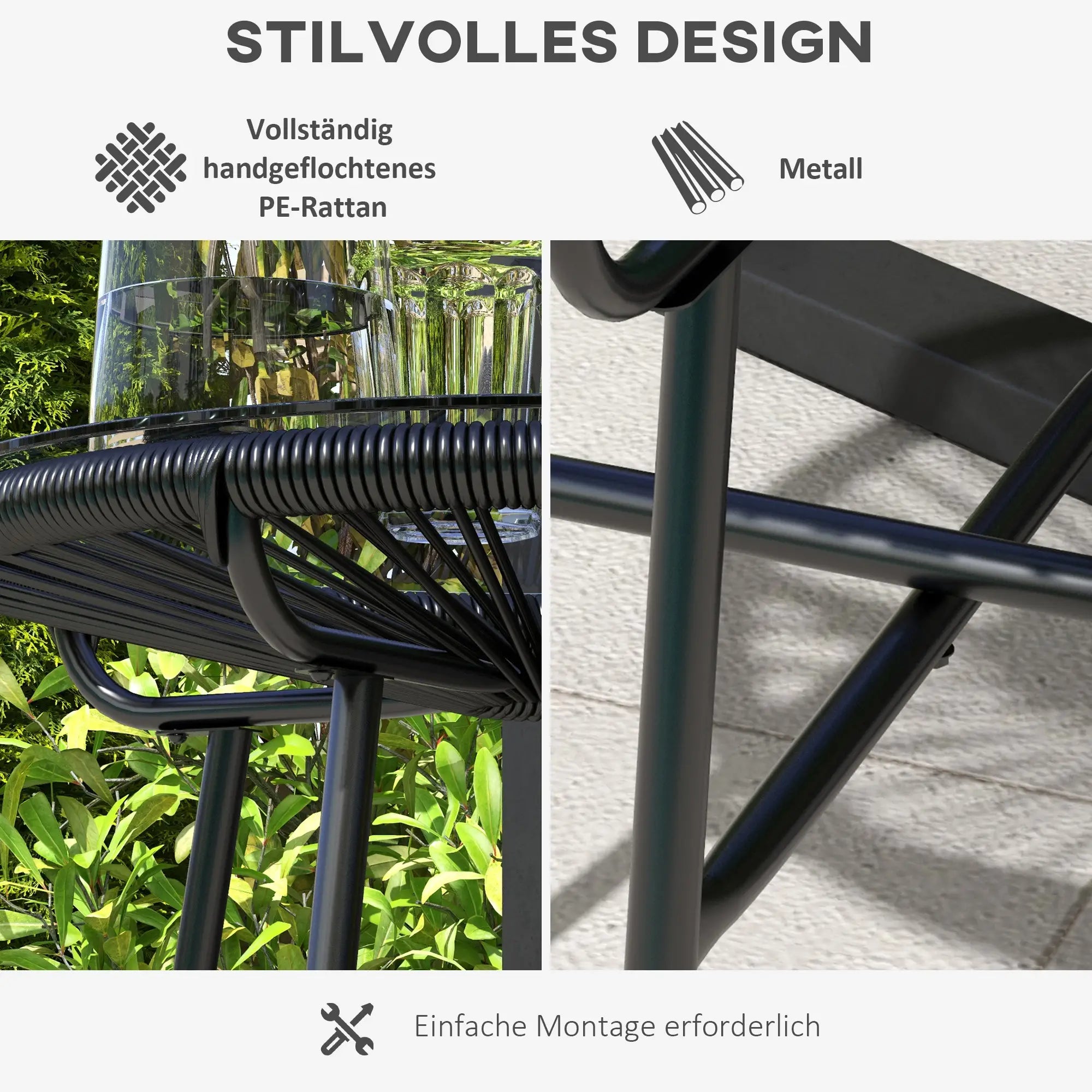 Outsunny Rattan Beistelltisch rund Schwarz
