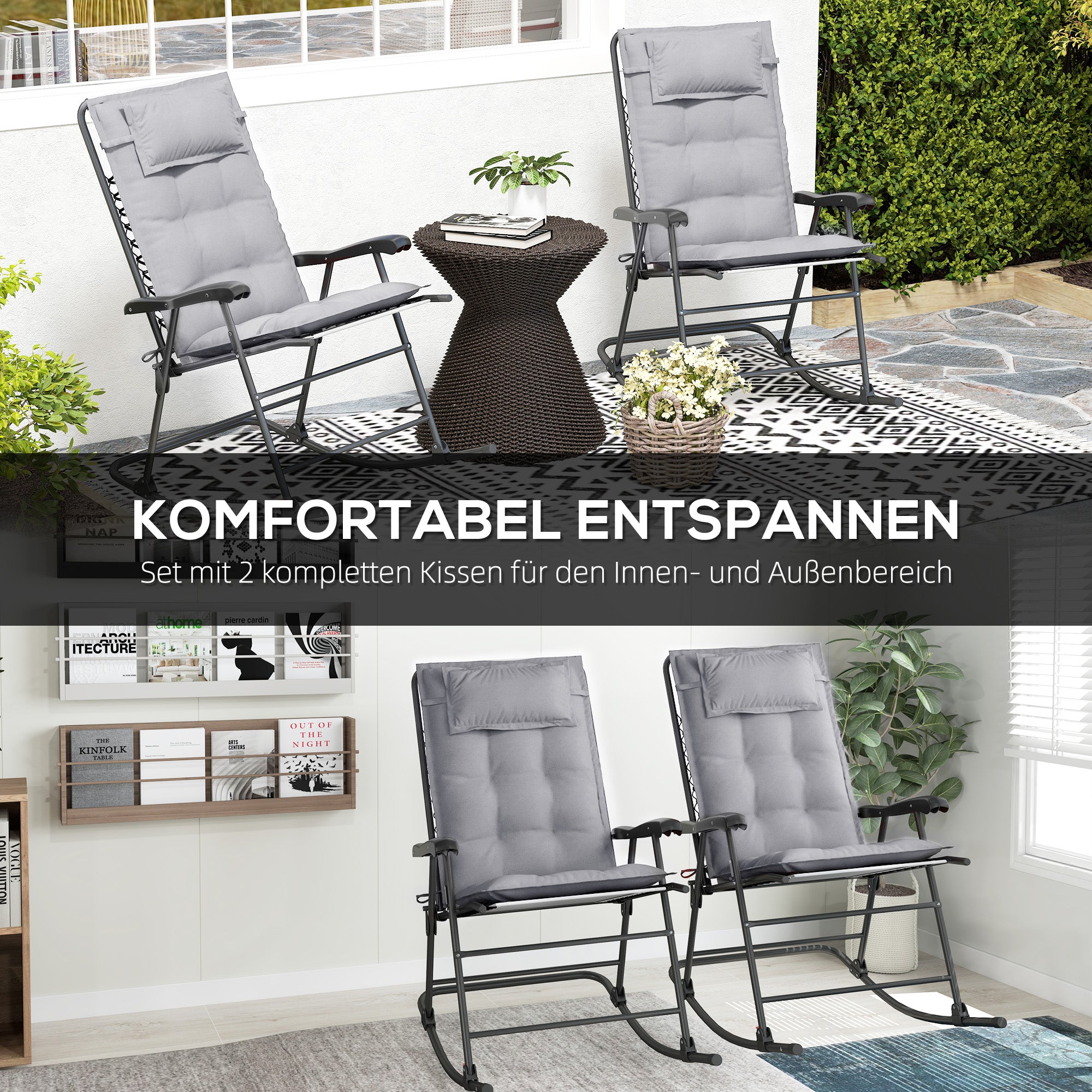 Outsunny 2er Set Auflage für Sonnenliege Wasserabweisend Liegenauflage für Gartenliege Polsterauflage 50x116x5 cm, Hellgrau