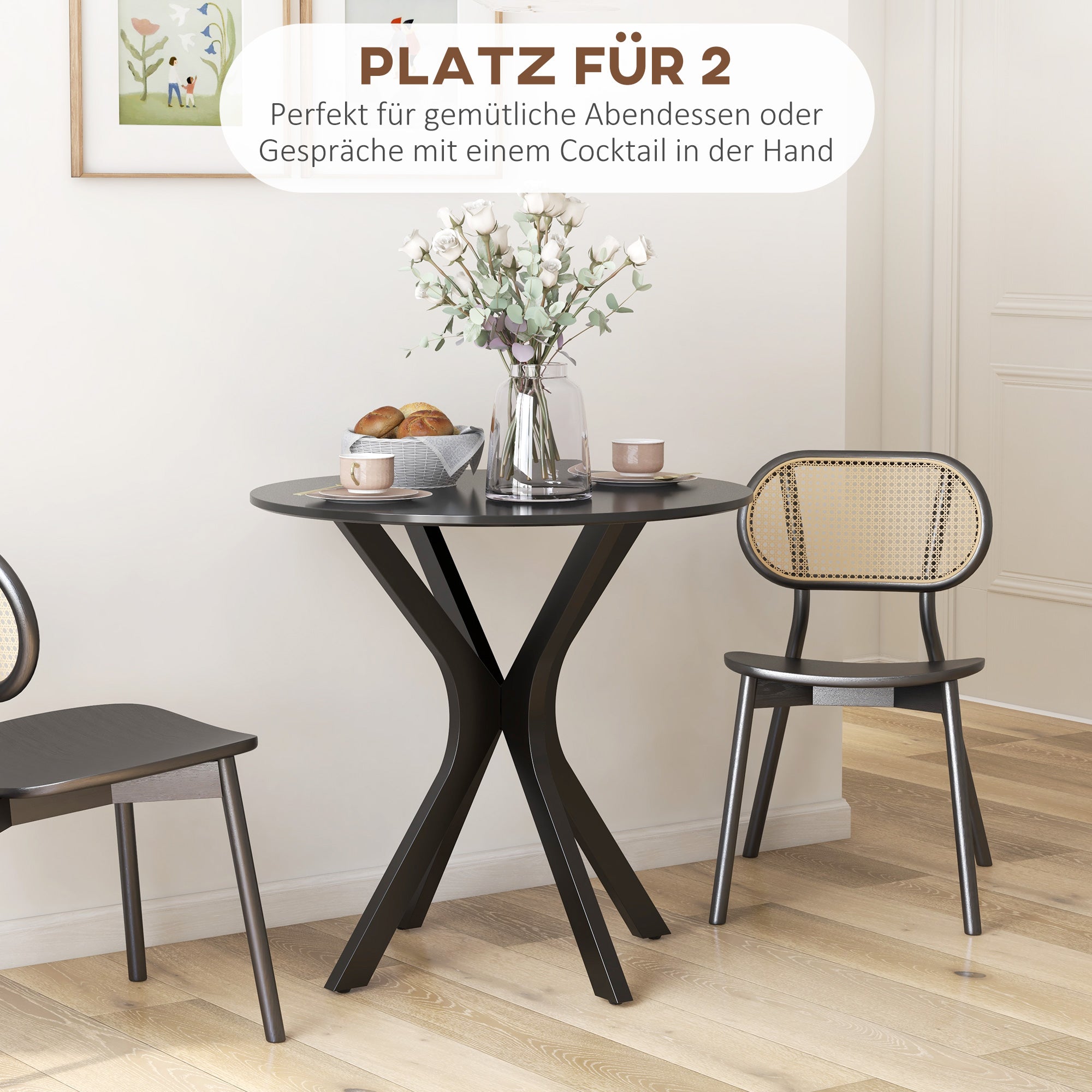 HOMCOM Esstisch Küchentisch Runder Tisch, Modernes Design, 78 cm x 78 cm x 75 cm, Schwarz