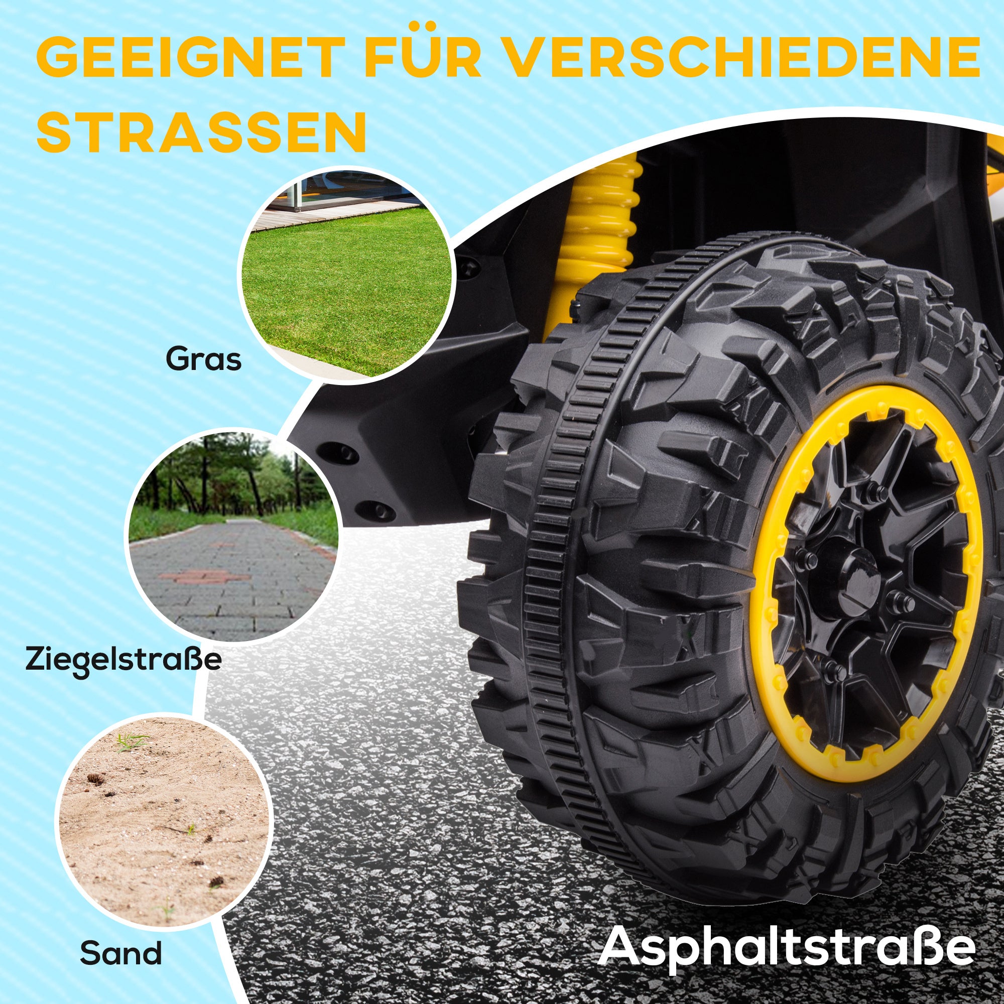 HOMCOM Elektro-Kinderquad, LED-Scheinwerfer, MP3-Player, Stoßdämpfer, ergonomischer Sitz, Gelb+Schwarz