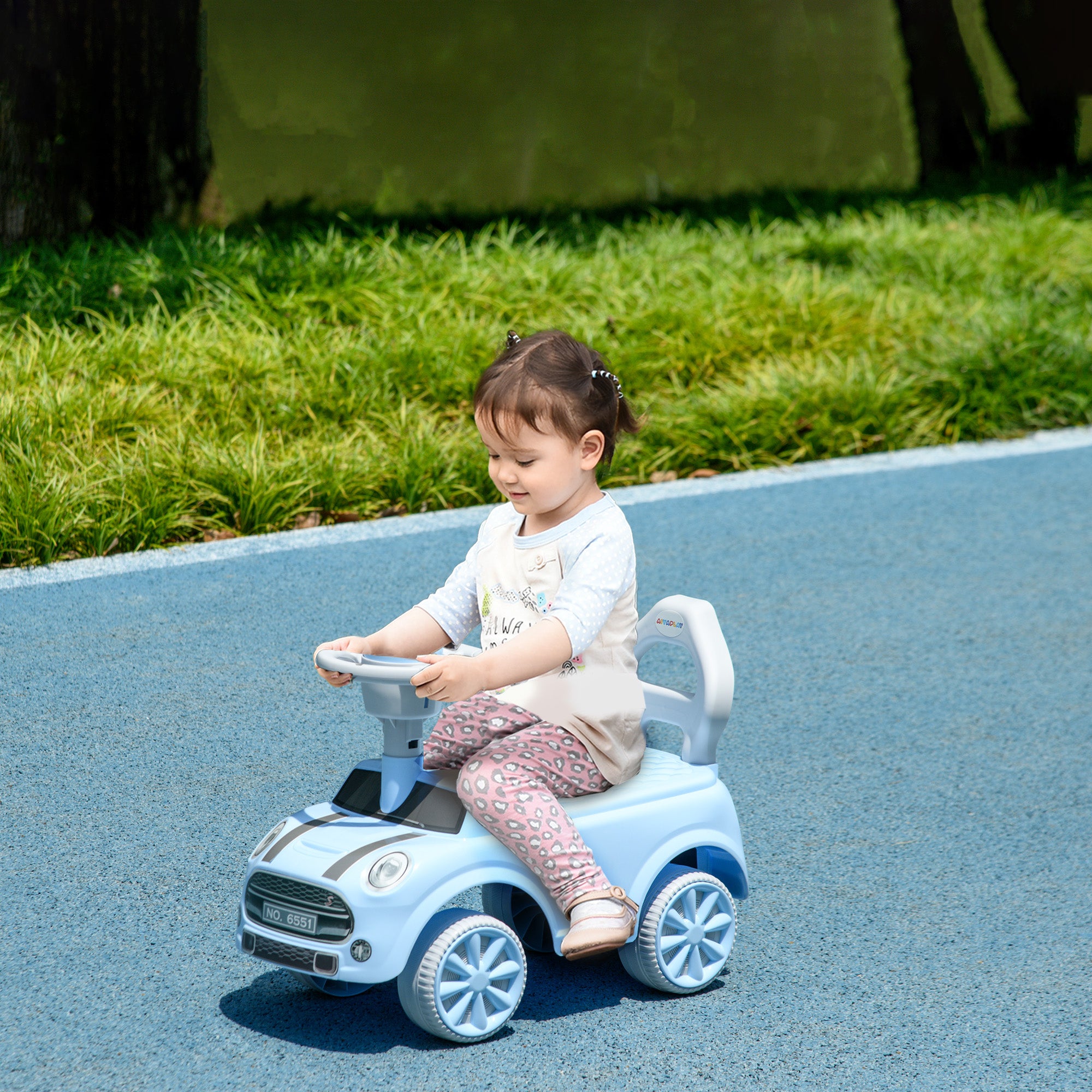 AIYAPLAY Rutschauto für Kinder, Anti-Überkippschutz, Rückenlehne, Hupe, rutschfester Sitz, Hellblau