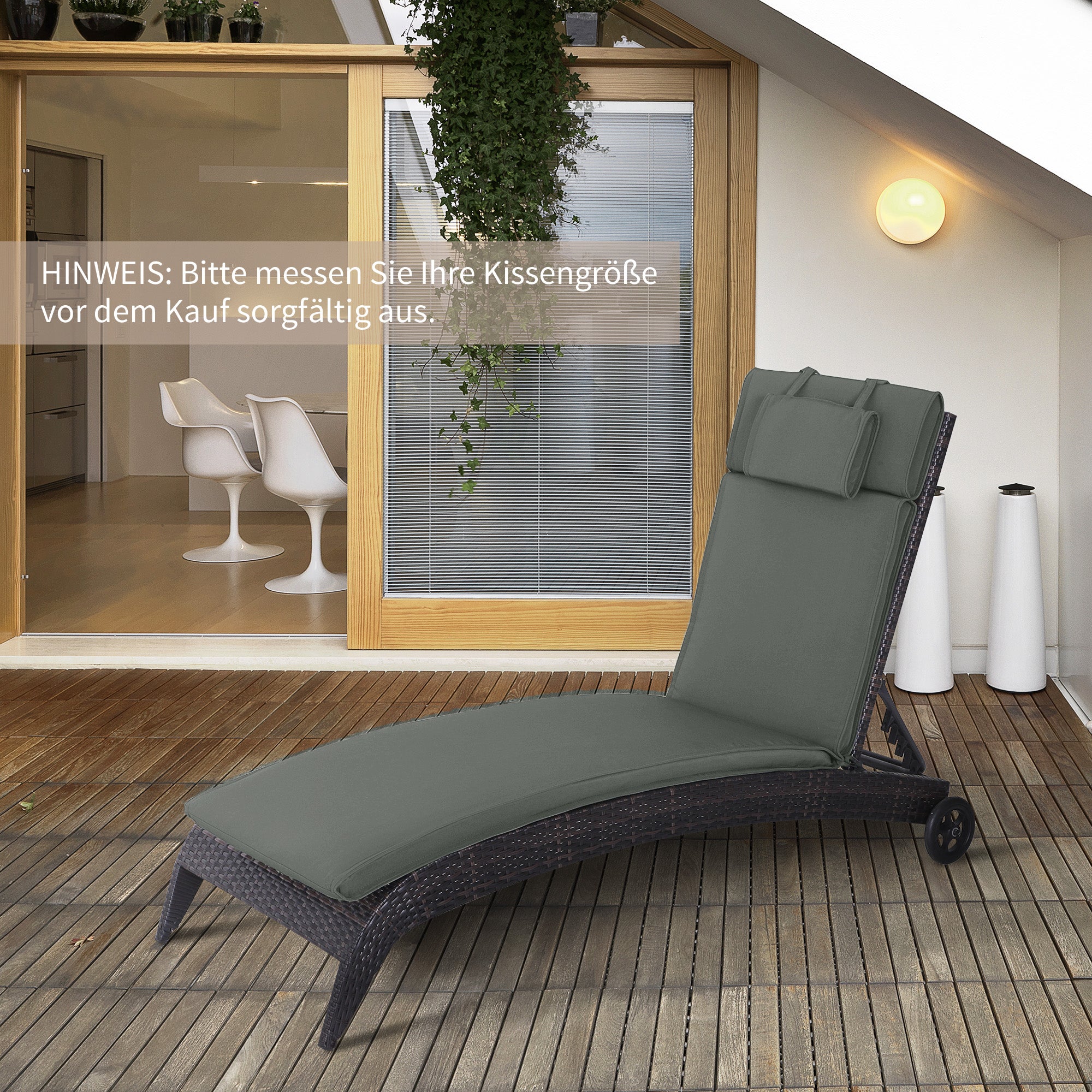 Outsunny Liegenauflage Liegenpolster Gartenliege mit Kopfkissen abnehmbar Bezug Polyester + Baumwollfaser Grau 198 x 53 x 5 cm