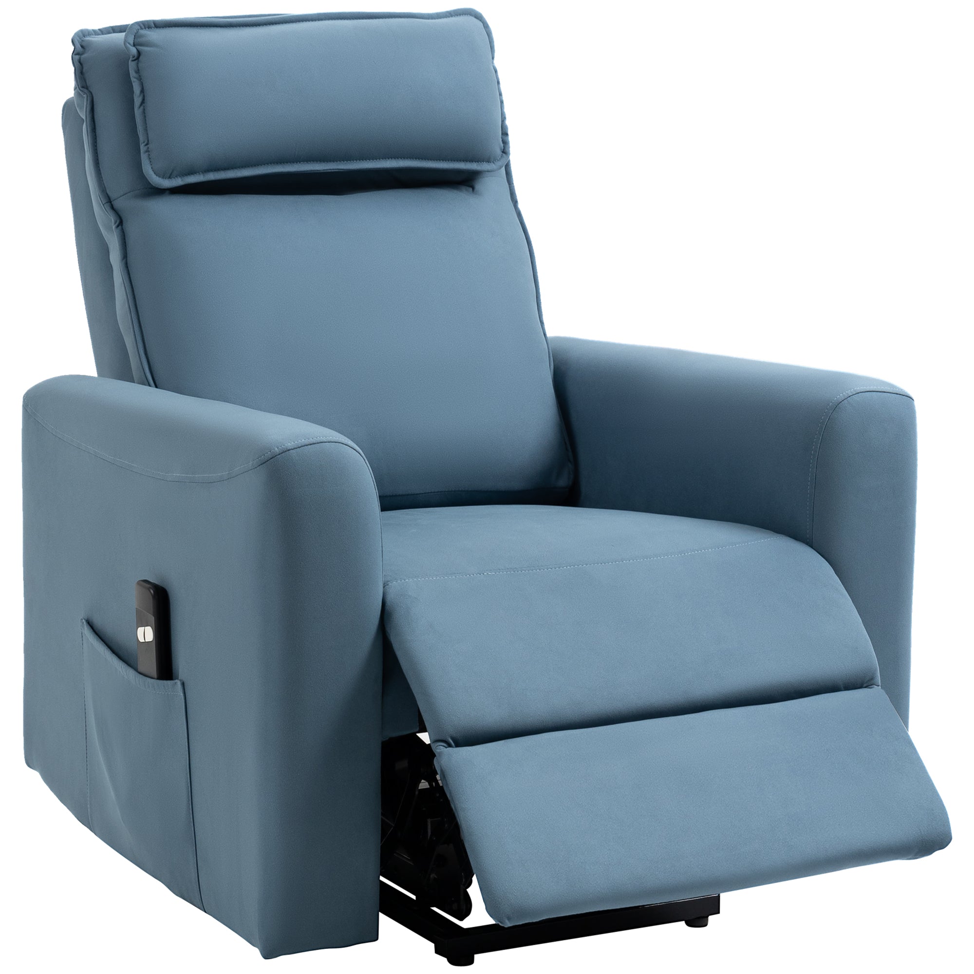 HOMCOM Aufstehhilfe Relaxsessel Fernsehsessel, integrierte Fußstütze, Seitentasche, Kabelfernbedienung, 84 x 89,5 x 105 cm,Blau