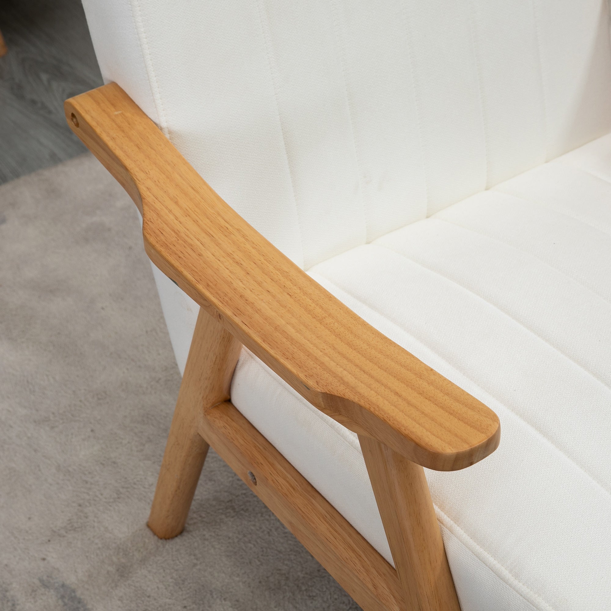 HOMCOM Polstersessel im Skandi-Design, Samtoptik, Massivholzrahmen, 68 x 74 x 82cm, Natur+Creme