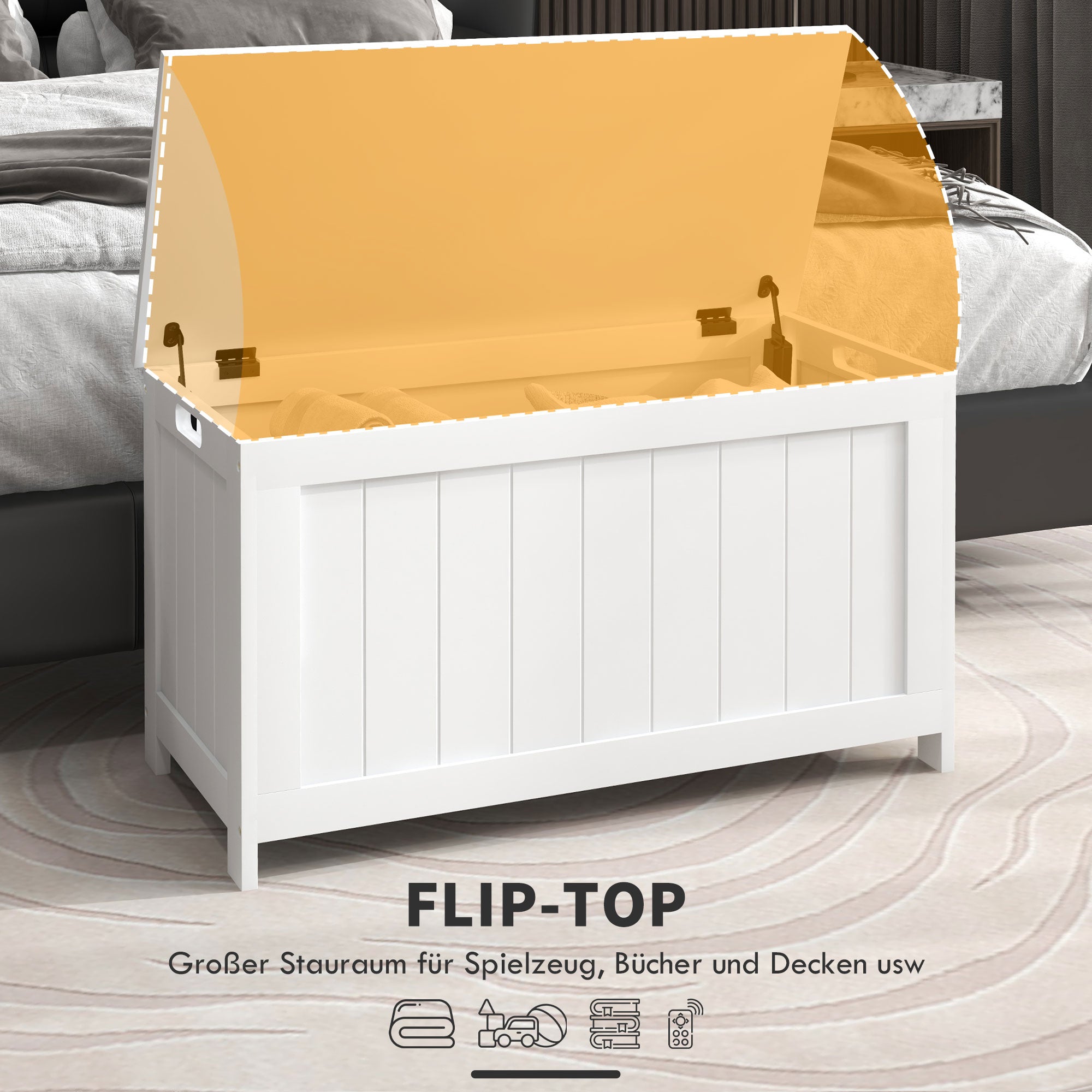 HOMCOM Aufbewahrungsbox Aufbewahrunskiste Spielzeugtruhe, MDF, 2 Griffe, 81 x 40 x 46 cm, Weiß