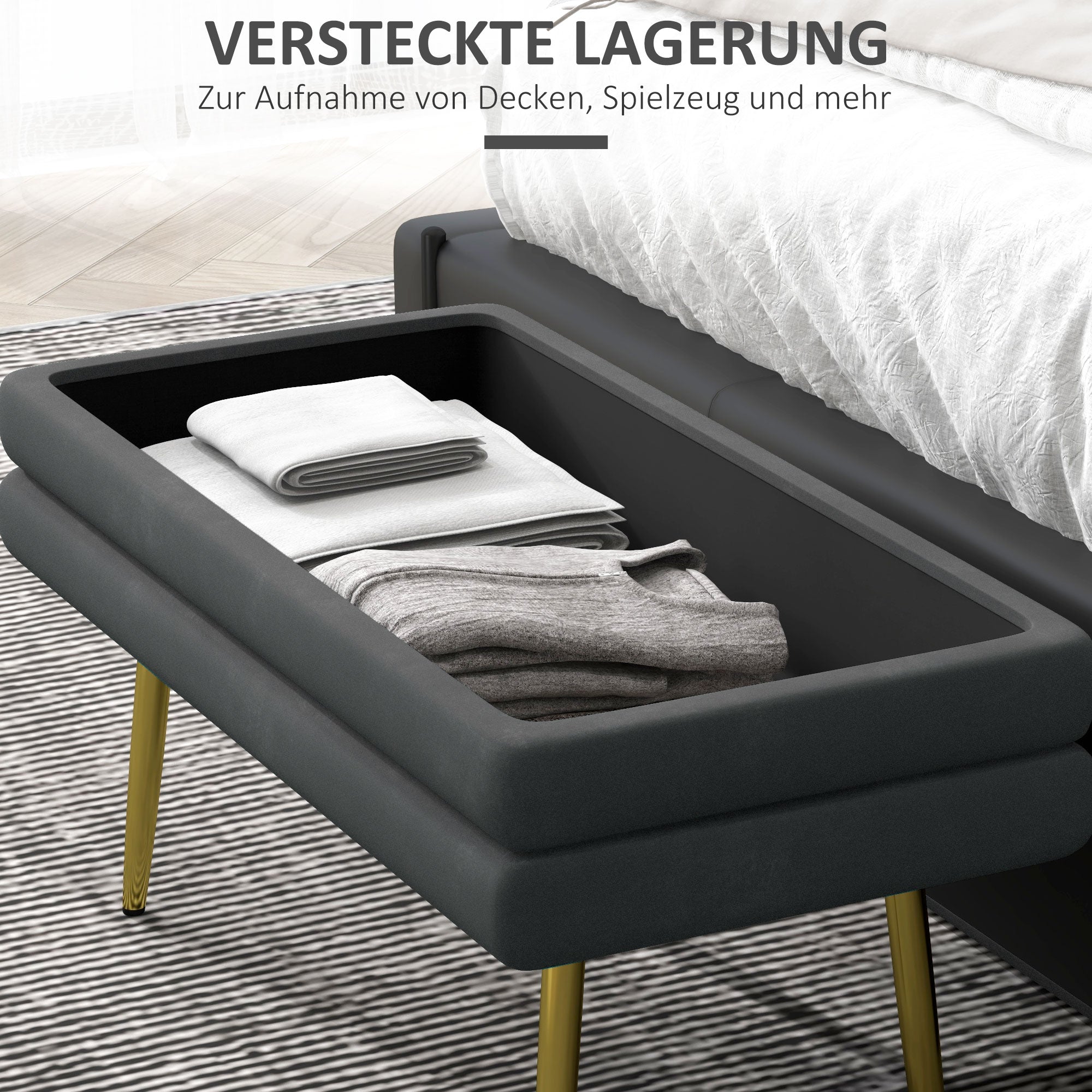 HOMCOM Sitzbank Polsterbank, mit Stauraum, Stahl, 79,5 cm x 37,5 cm x 43 cm, Dunkelgrau