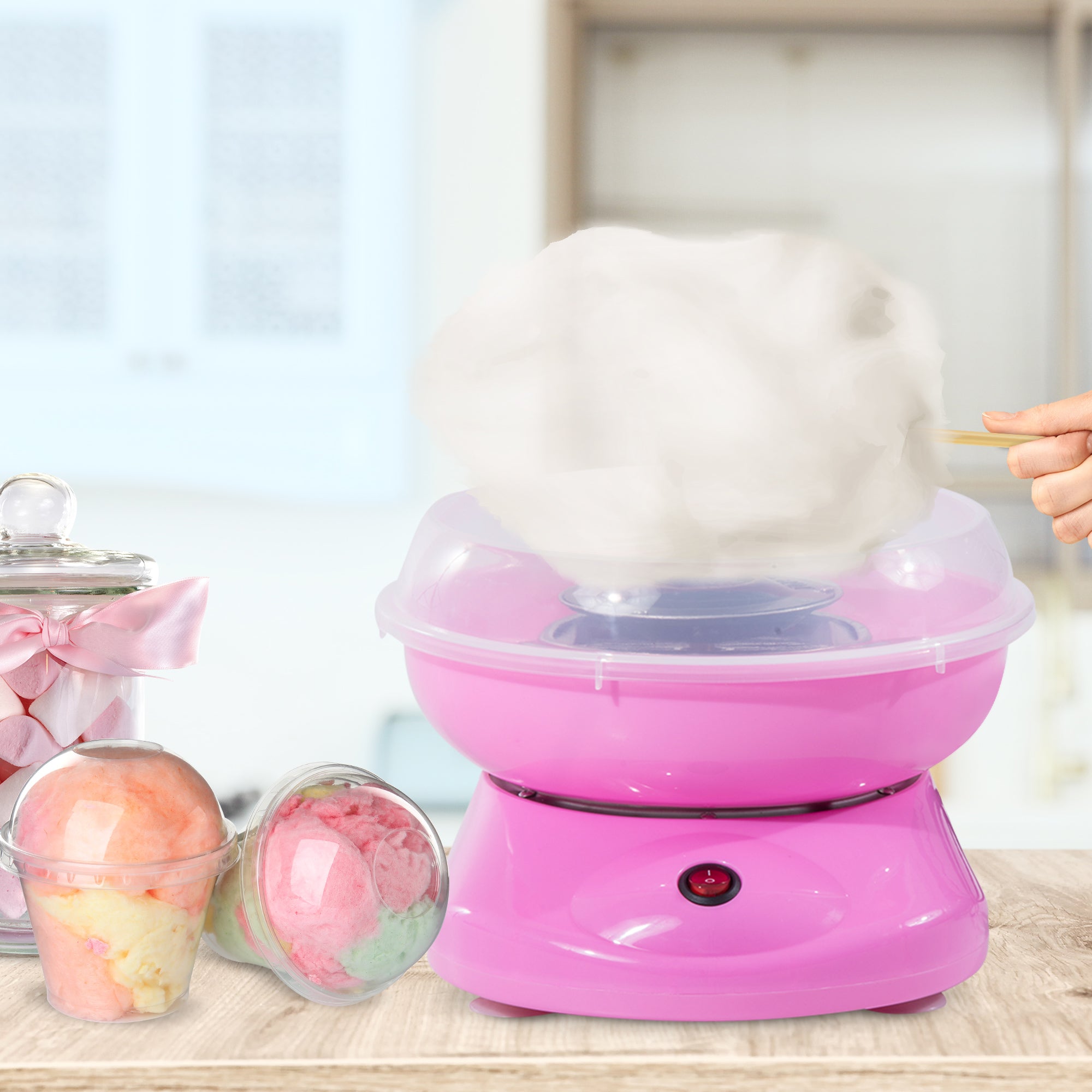 HOMCOM Zuckerwattemaschine, einfach zu bedienendes Zuckerwattegerät, für Erwachsene und Kinder, Edelstahl, PP, Rosa
