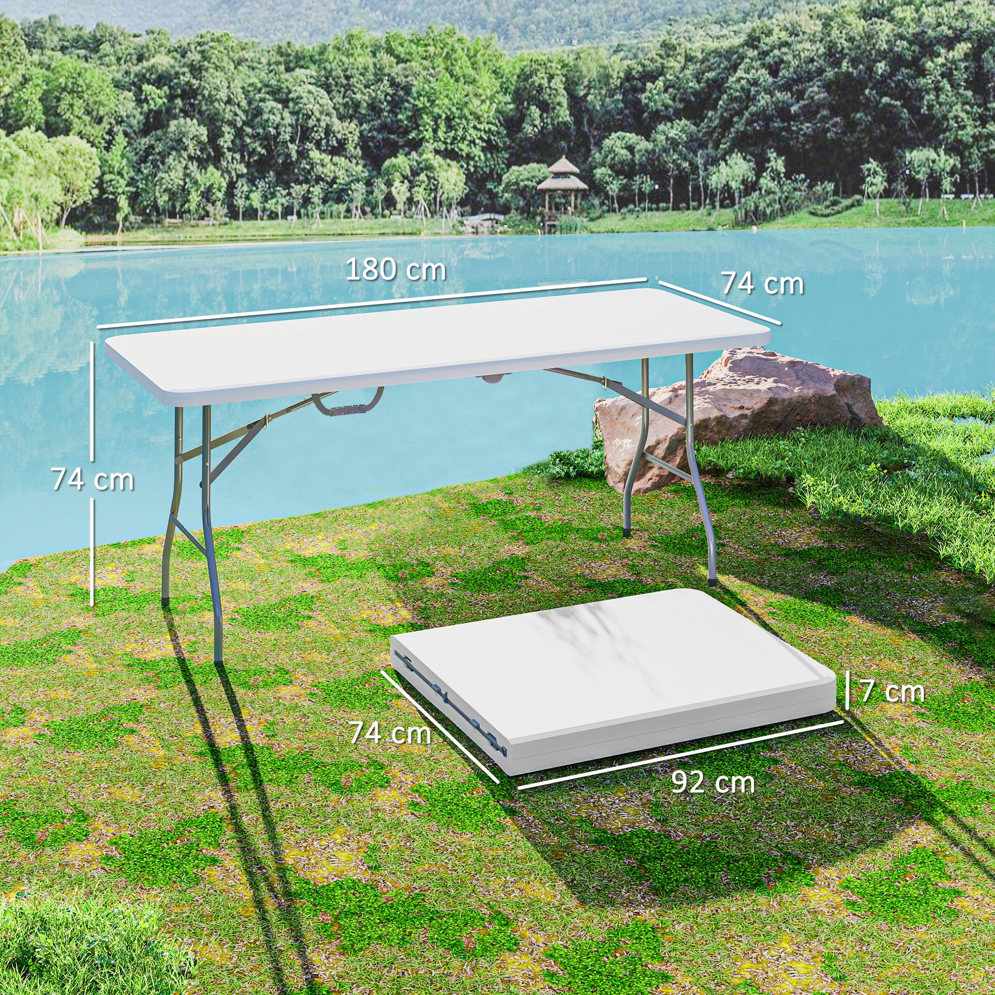 Outsunny Klapptisch, Faltbarer Campingtisch, Metall, Kunststoff, Picknicktisch, Weiß