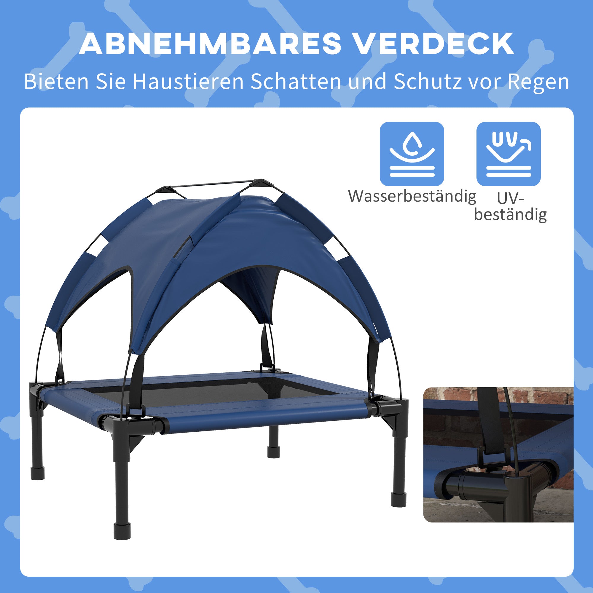 PawHut Hundebett mit Dach, atmungsaktiv, wasserabweisend, bis 20 kg, 76 x 61 x 69,5 cm, Dunkelblau