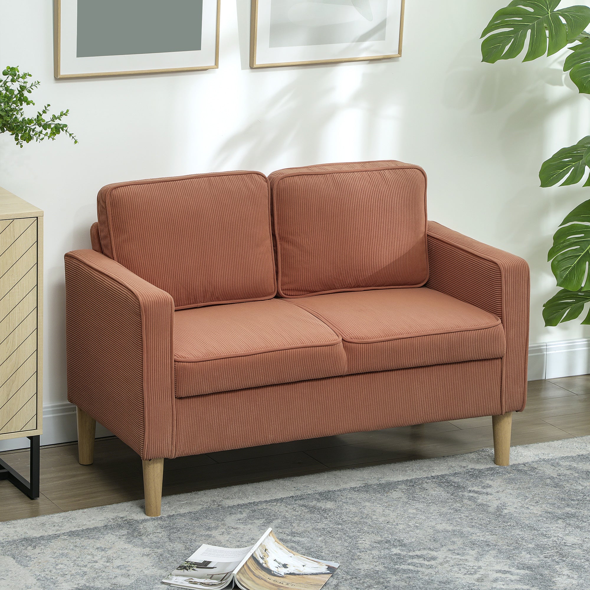 HOMCOM Zweisitzer-Sofa mit Stauraum und soliden Holzbeinen, für Wohnzimmer, Schlafzimmer, 117 x 63 x 79 cm, Orange