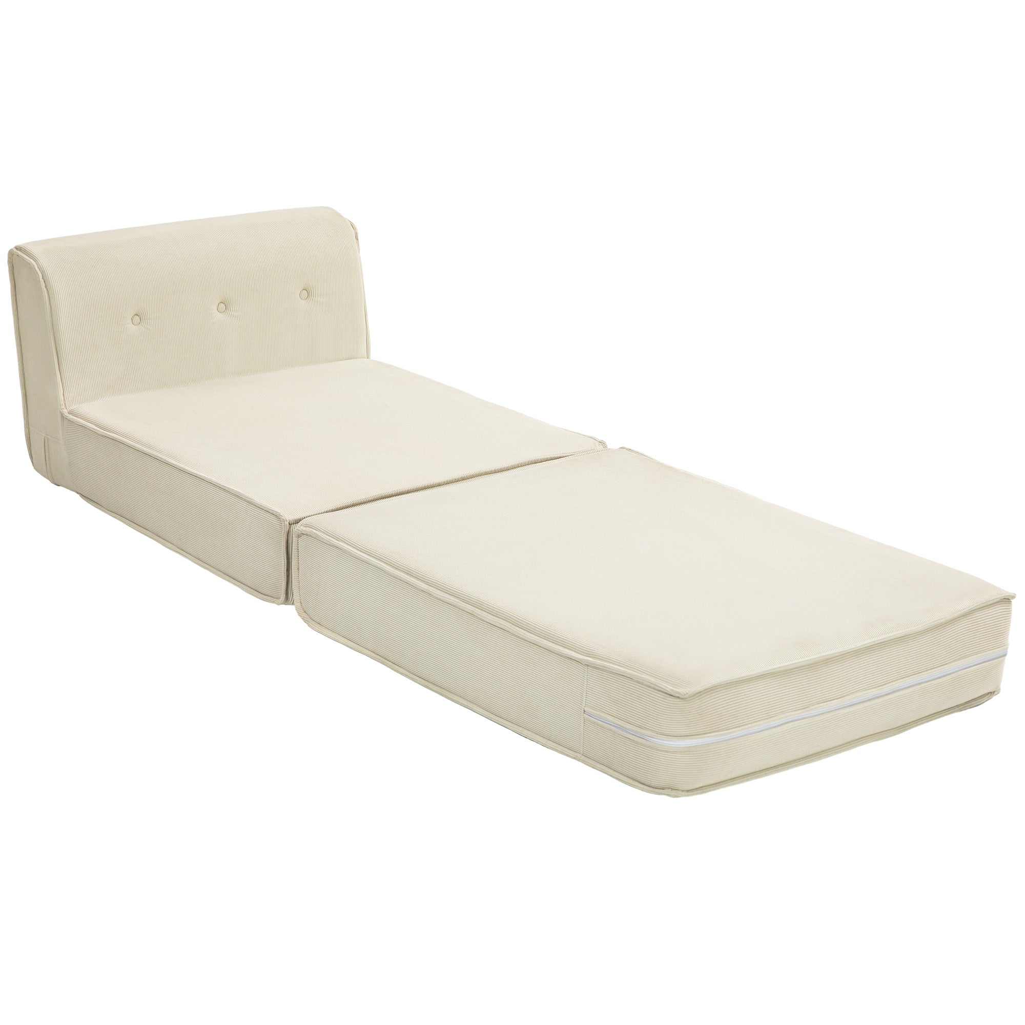 HOMCOM Bodensofa, faltbare Gästematratze, leicht, Cordbezug, 73x100x65 cm, Cremeweiß