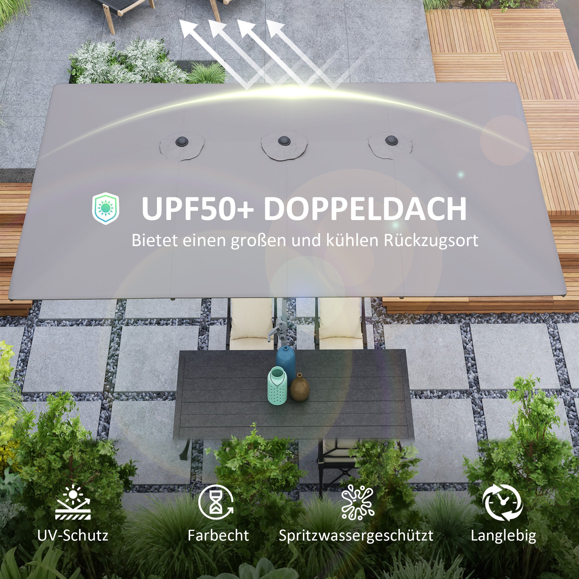 Outsunny Doppelseitiger Schirm, 451 x 264 cm Sonnenschirm mit Kurbelsystem, 12 Metallstreben, Aluminiummast, Dunkelgrau