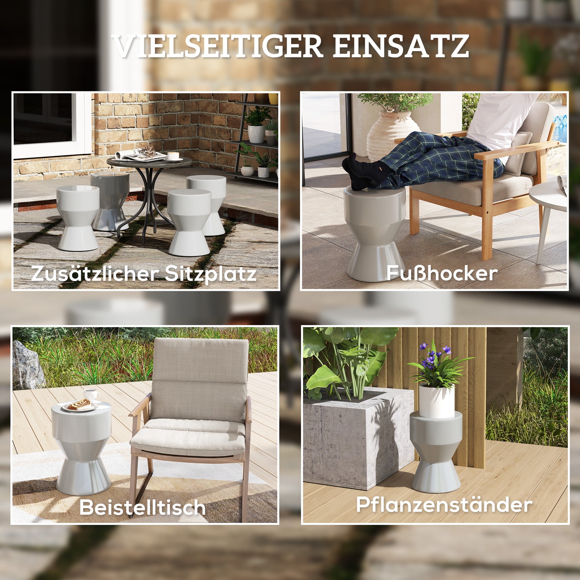 Outsunny Sitzhocker aus Keramik 120kg belastbar Ø33 x 45,5 cm Wetterfest Garten Hocker in Sanduhrform Hellgrau